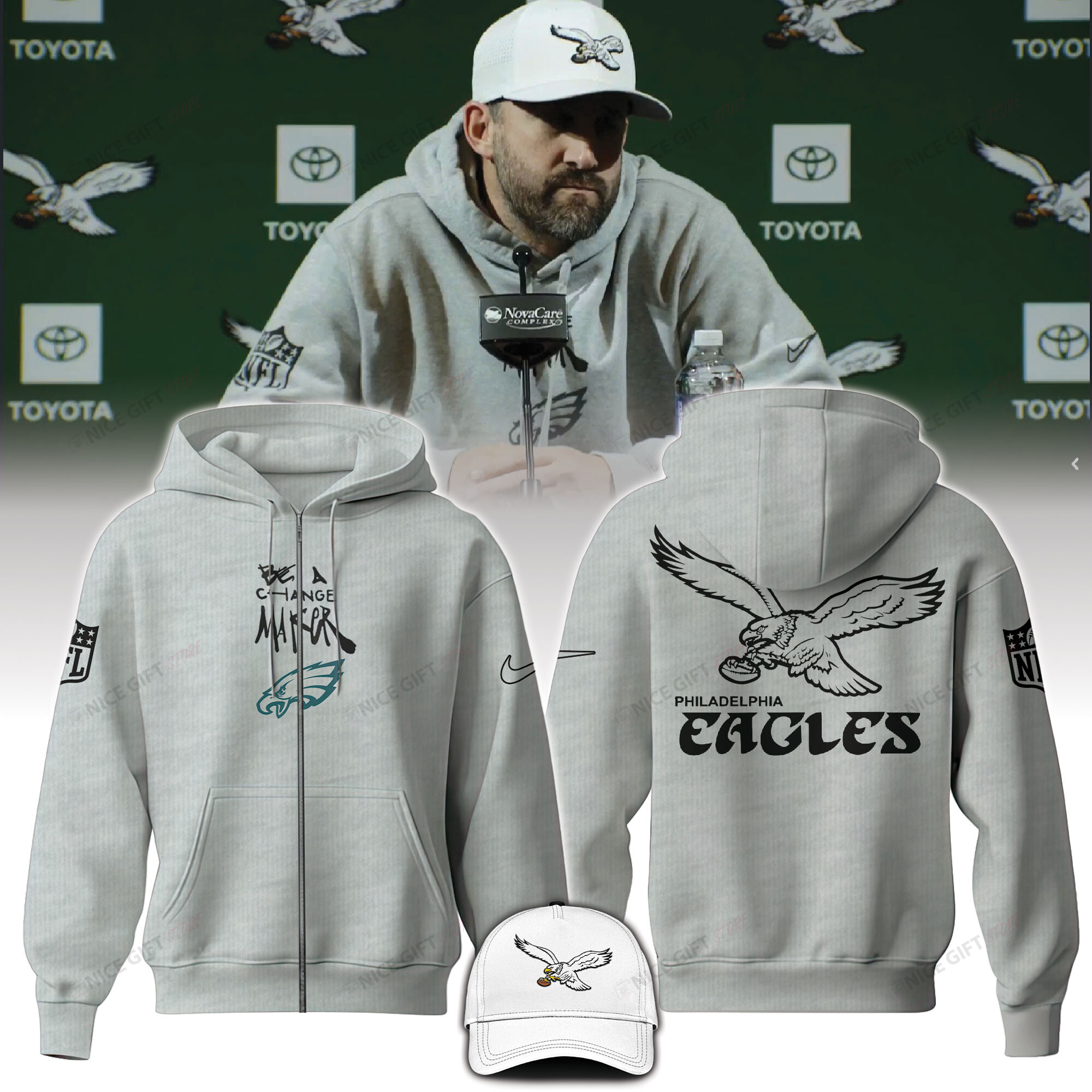 Philadelphia Eagles Zip Hoodie 3D 3ZH-F2D7 - Famjoys Philadelphia Eagles Zip Hoodie 3D 3ZH-F2D7 - Famjoys