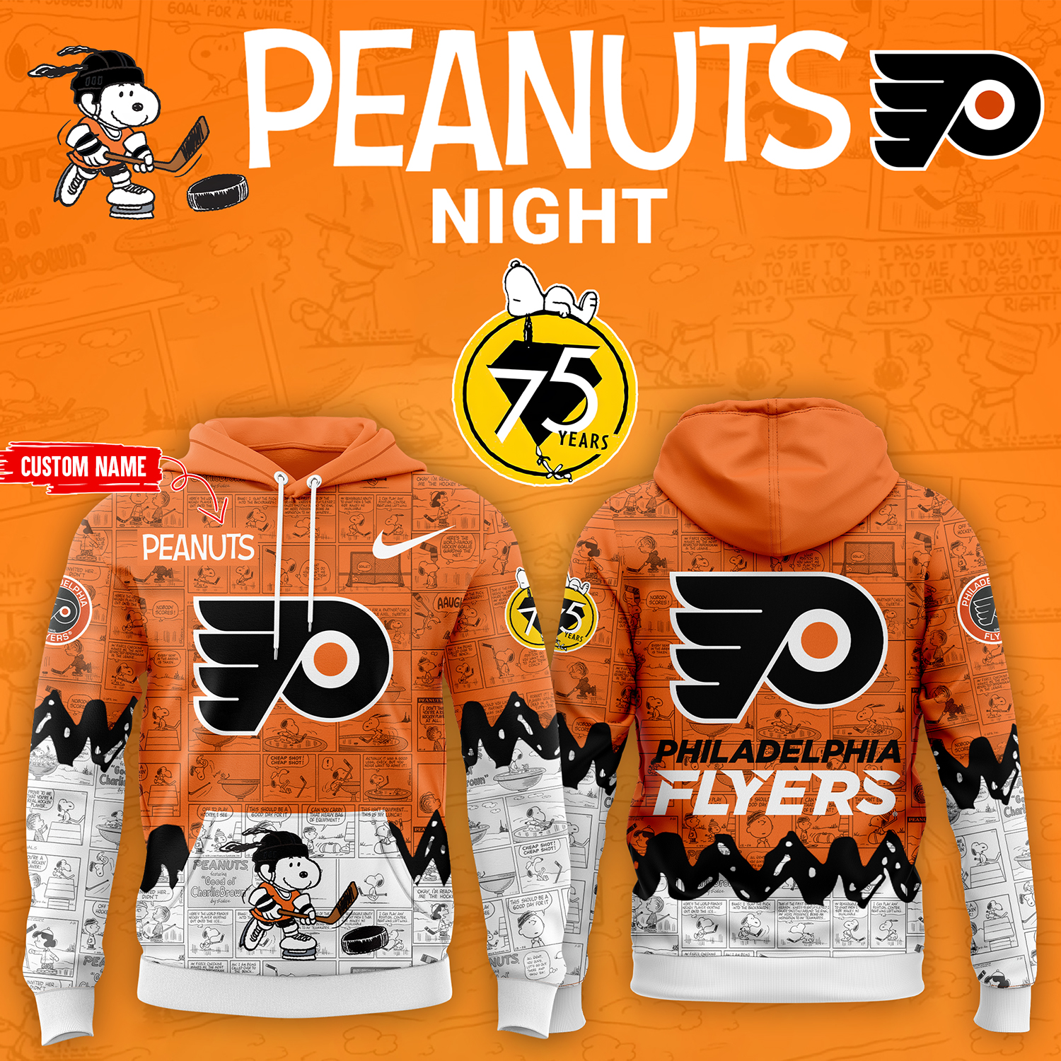 Philadelphia Flyers 75th Anniversary of Hoodie - Famjoys Philadelphia Flyers 75th Anniversary of Hoodie - Famjoys