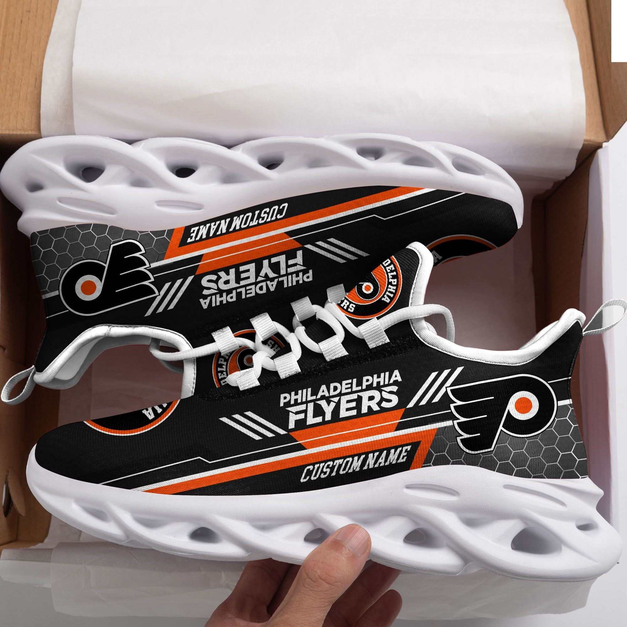 Philadelphia Flyers Custom Personalized Max Soul Sneakers Shoes - Famjoys Philadelphia Flyers Custom Personalized Max Soul Sneakers Shoes - Famjoys