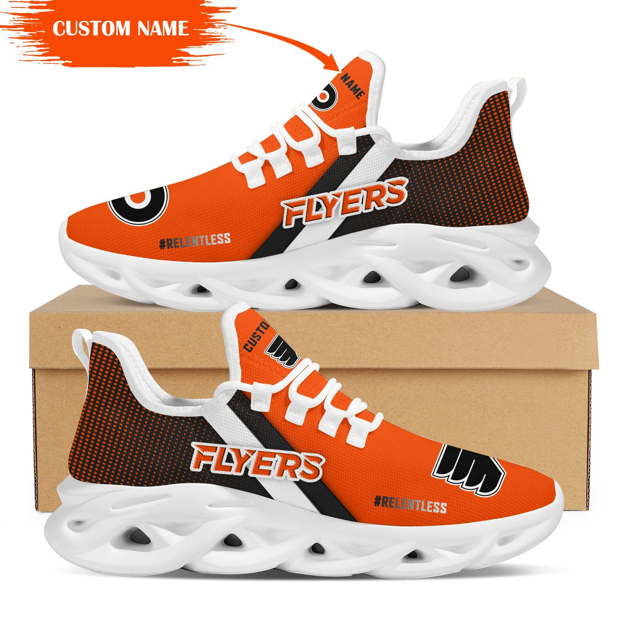 Philadelphia Flyers Custom Personalized Max Soul Sneakers Shoes - Famjoys Philadelphia Flyers Custom Personalized Max Soul Sneakers Shoes - Famjoys