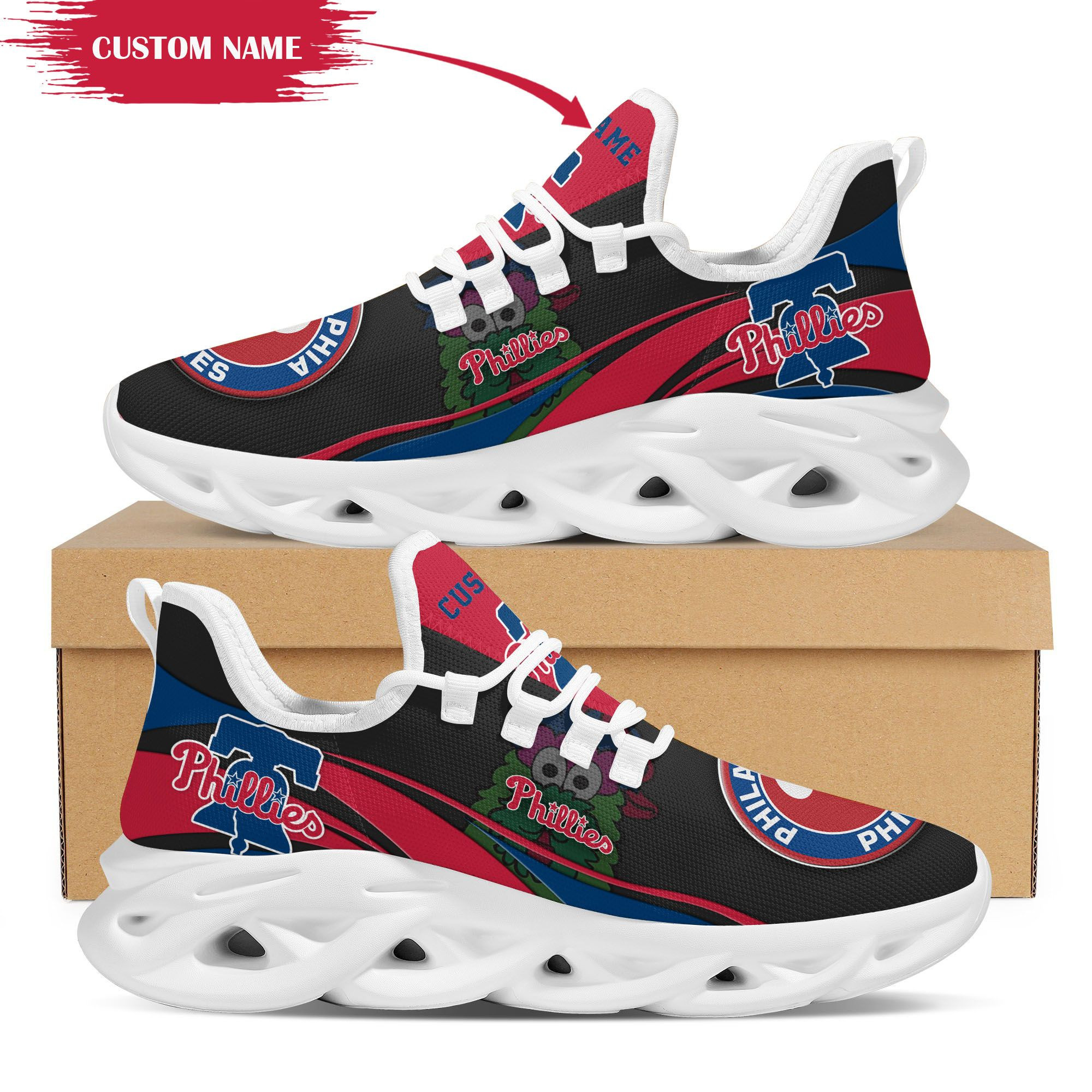 Philadelphia Phillies Mascot Custom Name Personalized Max Soul Sneakers - Famjoys Philadelphia Phillies Mascot Custom Name Personalized Max Soul Sneakers - Famjoys