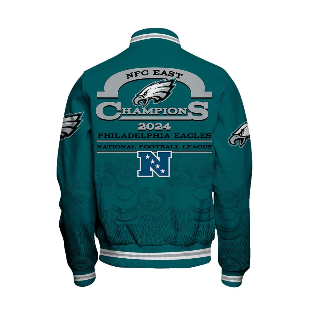 Philadephia Eagles NFC East Champions A Legend Is Being Written Varsity Jacket - Famjoys Philadephia Eagles NFC East Champions A Legend Is Being Written Varsity Jacket - Famjoys