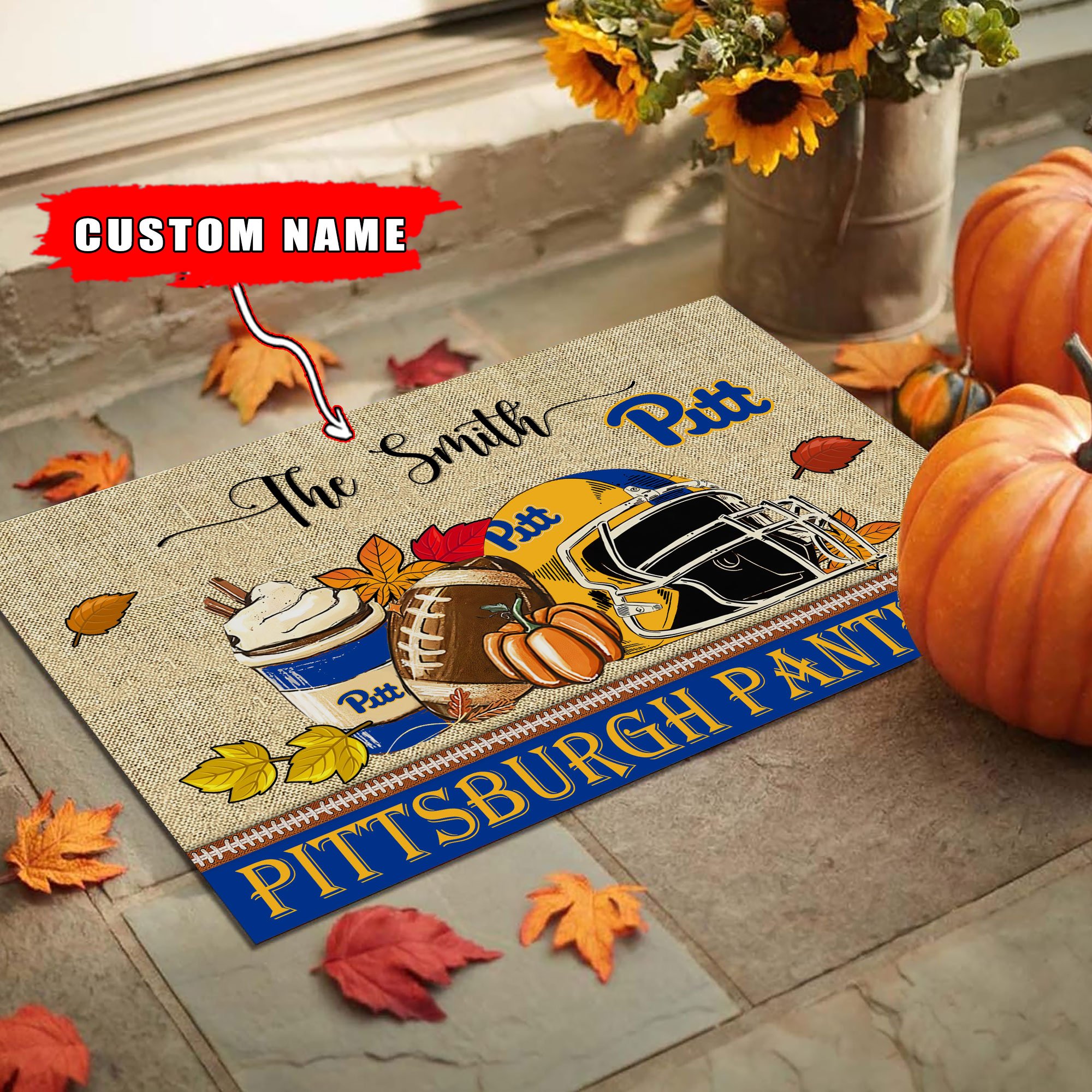 Pittsburgh Panthers Fall Football Custom Doormat - Custom Text - Famjoys Pittsburgh Panthers Fall Football Custom Doormat - Custom Text - Famjoys