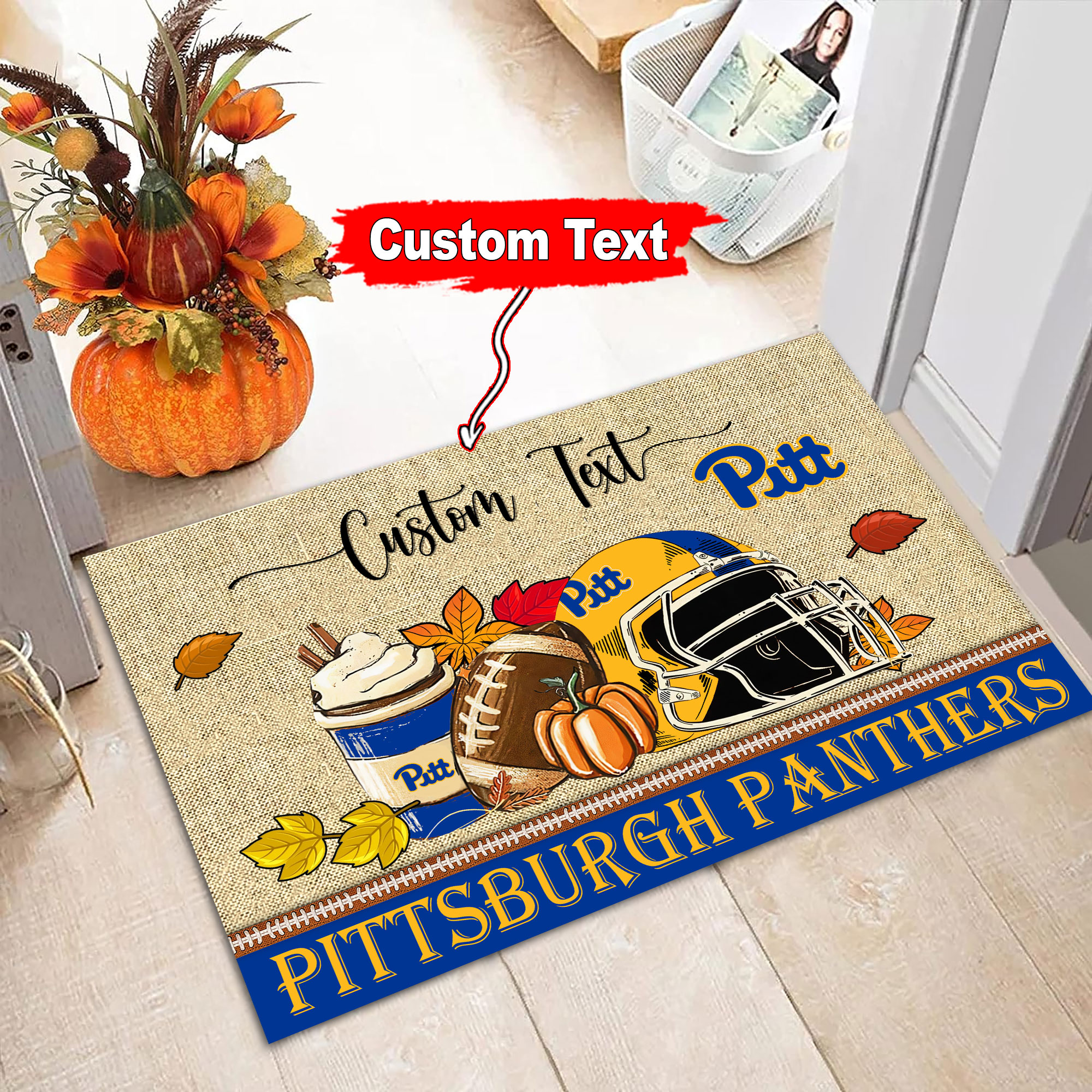 Pittsburgh Panthers Fall Football Custom Doormat - Custom Text - Famjoys Pittsburgh Panthers Fall Football Custom Doormat - Custom Text - Famjoys
