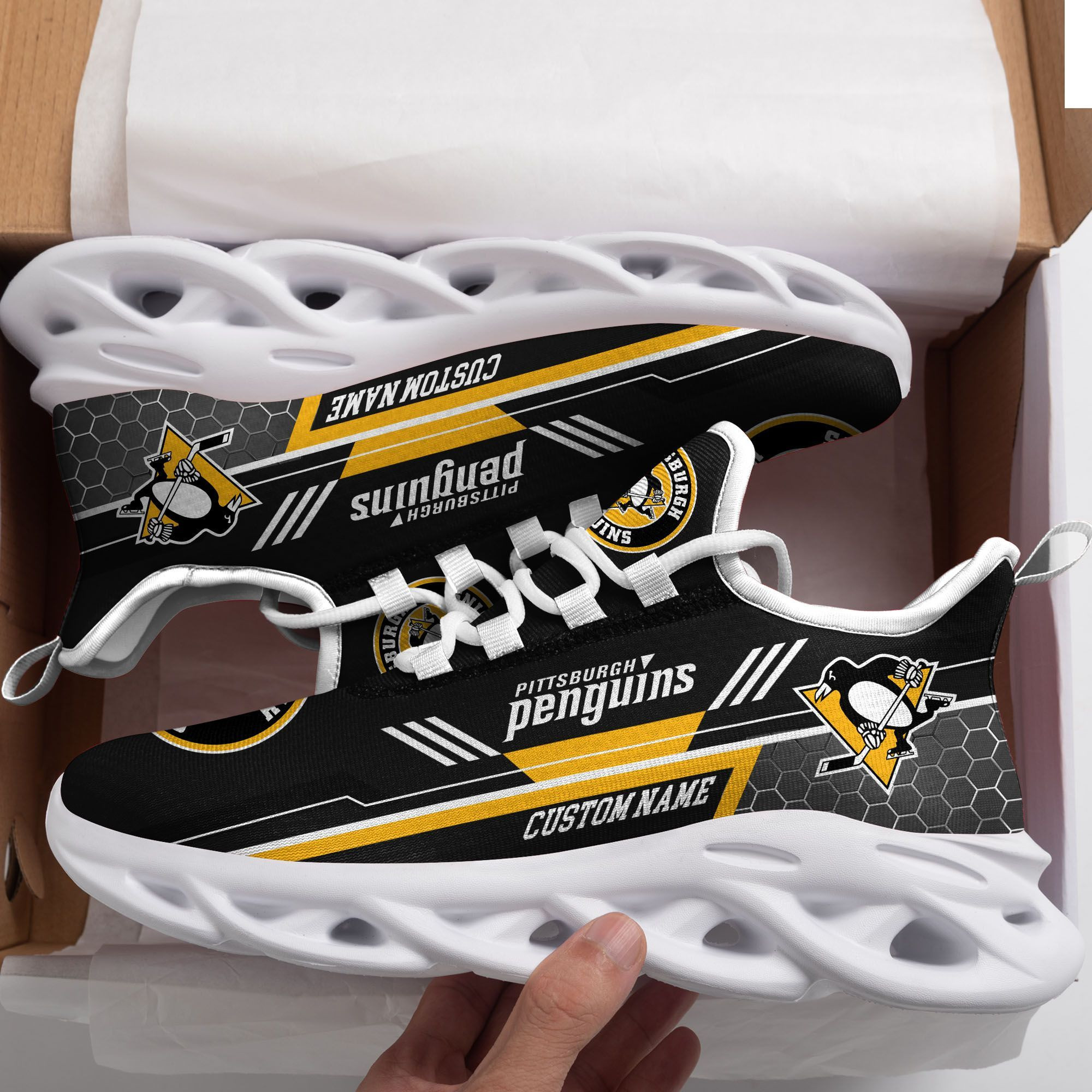 Pittsburgh Penguins Custom Personalized Max Soul Sneakers Shoes - Famjoys Pittsburgh Penguins Custom Personalized Max Soul Sneakers Shoes - Famjoys