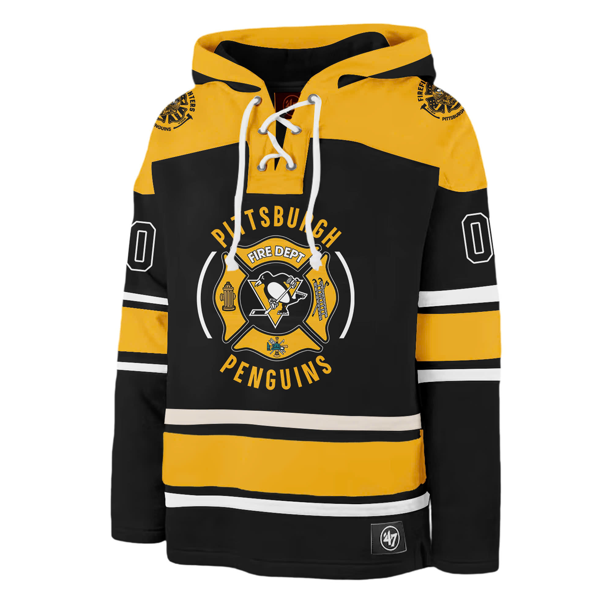 Pittsburgh Penguins x Firefighter Appreciation Night Premium Lace up Hoodie - Famjoys Pittsburgh Penguins x Firefighter Appreciation Night Premium Lace up Hoodie - Famjoys