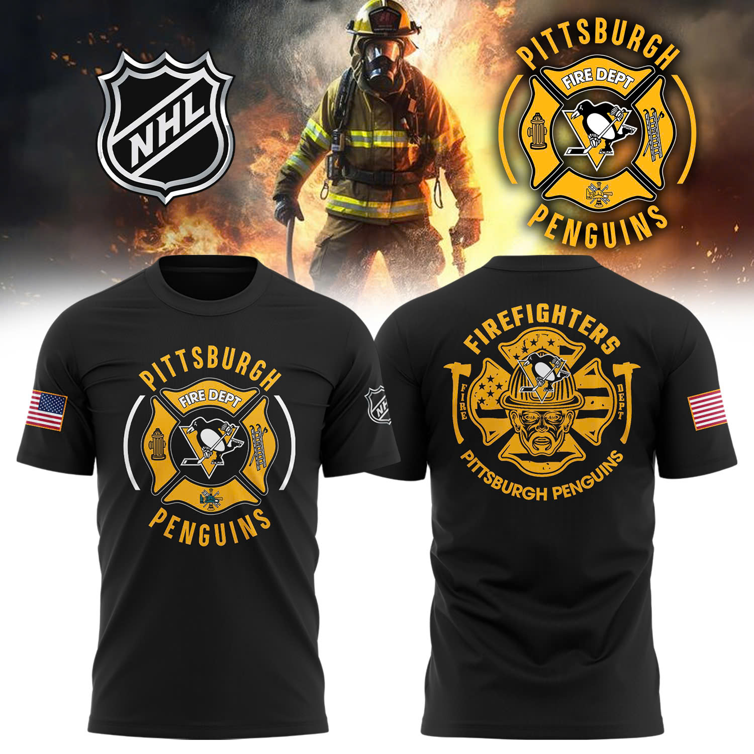 Pittsburgh Penguins x Firefighter Appreciation Night Premium Tee - Famjoys Pittsburgh Penguins x Firefighter Appreciation Night Premium Tee - Famjoys