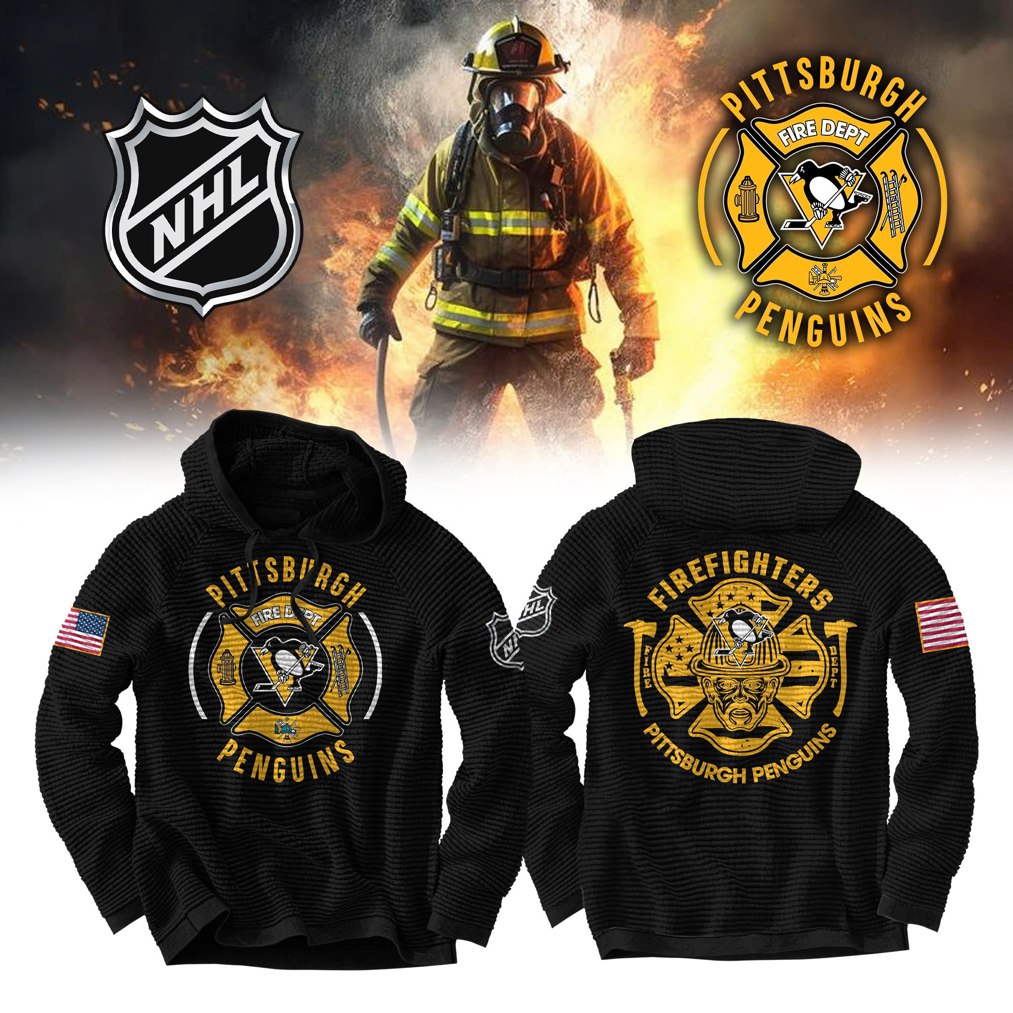 Pittsburgh Penguins x Firefighter Appreciation Night Premium Waffle Hoodie - Famjoys Pittsburgh Penguins x Firefighter Appreciation Night Premium Waffle Hoodie - Famjoys