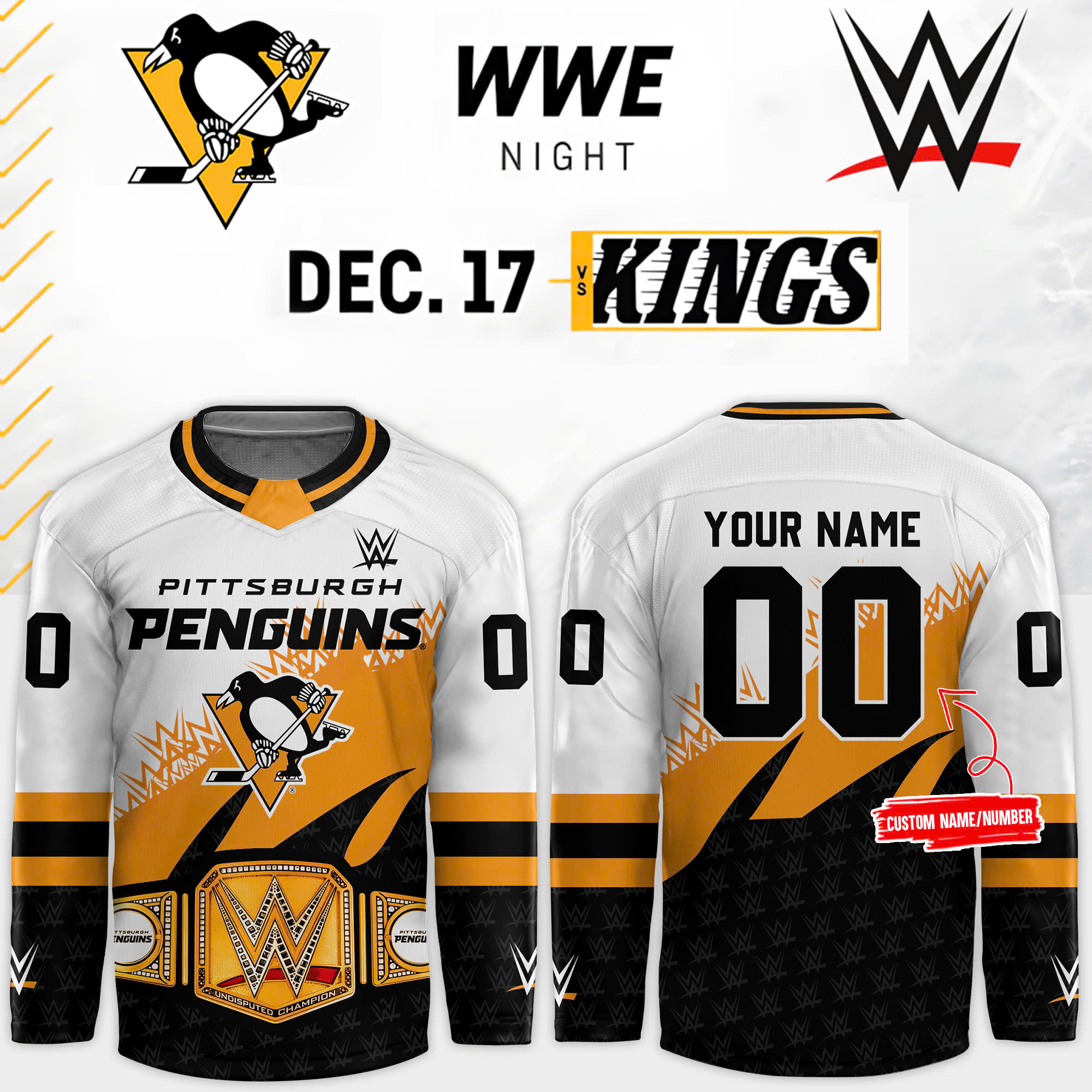 Pittsburgh Penguins x WWE Night Premium Custom Jersey - Famjoys Pittsburgh Penguins x WWE Night Premium Custom Jersey - Famjoys