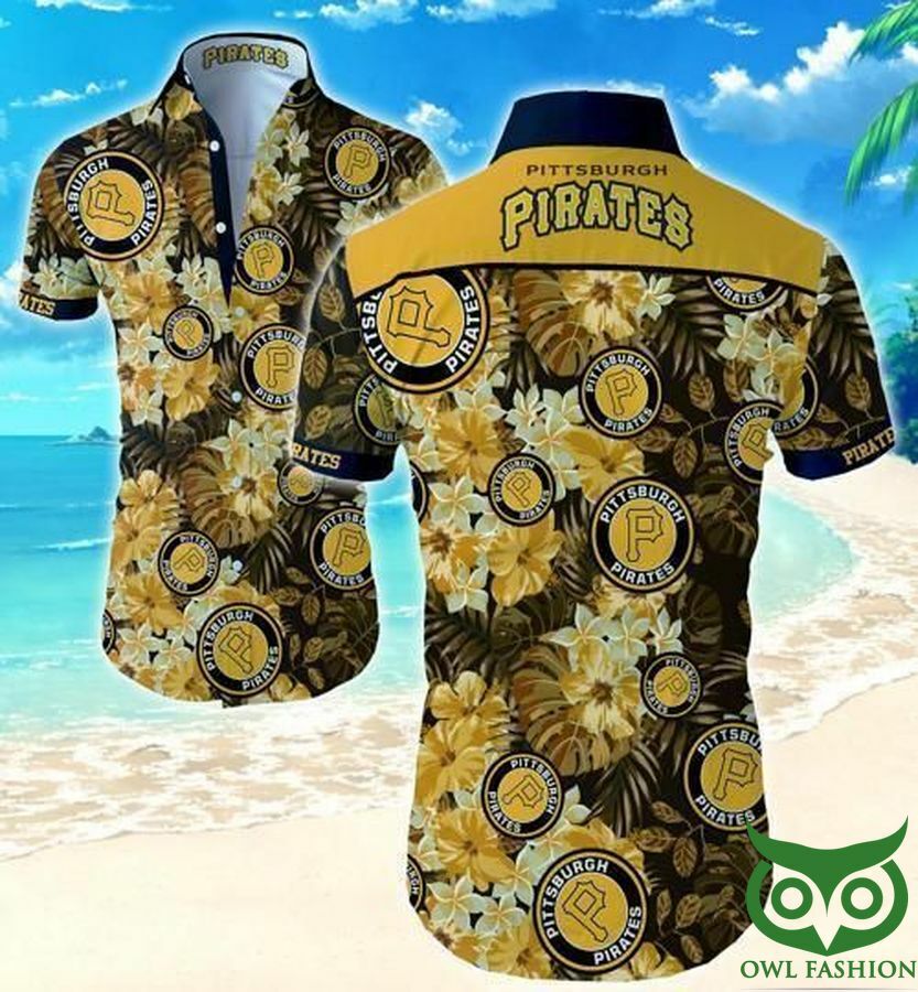 Pittsburgh Pirates Floral Yellow And Black Hawaiian Shirt - Famjoys Pittsburgh Pirates Floral Yellow And Black Hawaiian Shirt - Famjoys