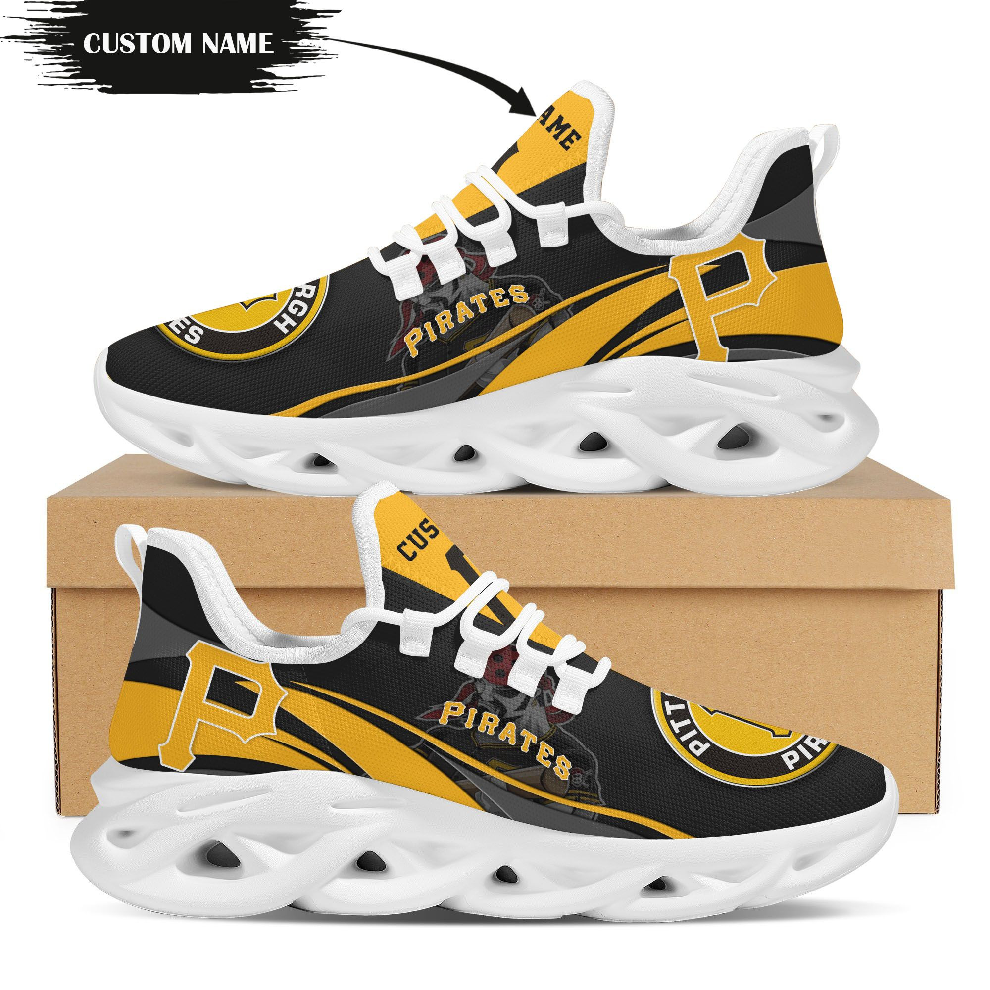 Pittsburgh Pirates Mascot Custom Name Personalized Max Soul Sneakers - Famjoys Pittsburgh Pirates Mascot Custom Name Personalized Max Soul Sneakers - Famjoys