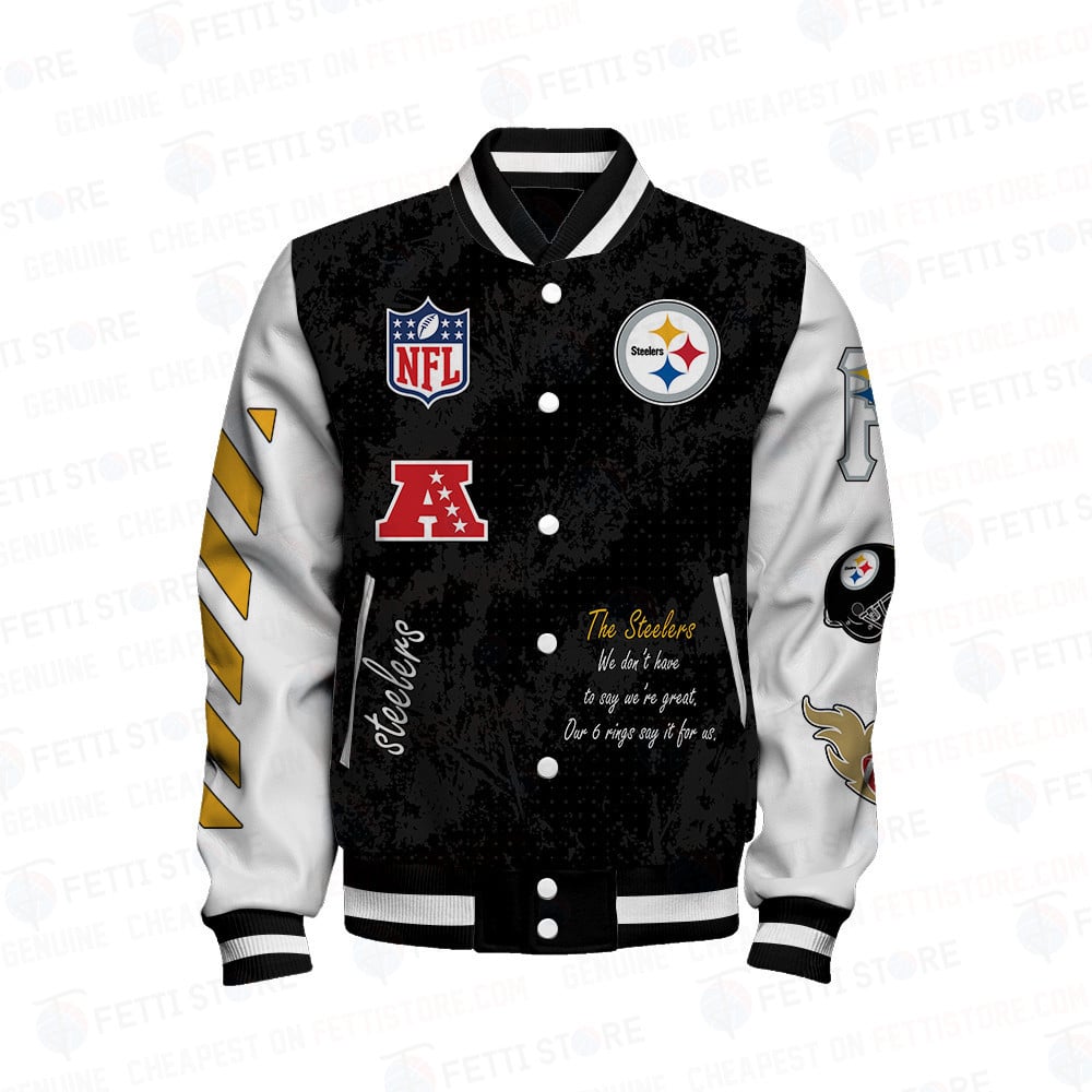 Pittsburgh Steelers 6X Champions Print Varsity Jacket SFAT V9 - Famjoys Pittsburgh Steelers 6X Champions Print Varsity Jacket SFAT V9 - Famjoys