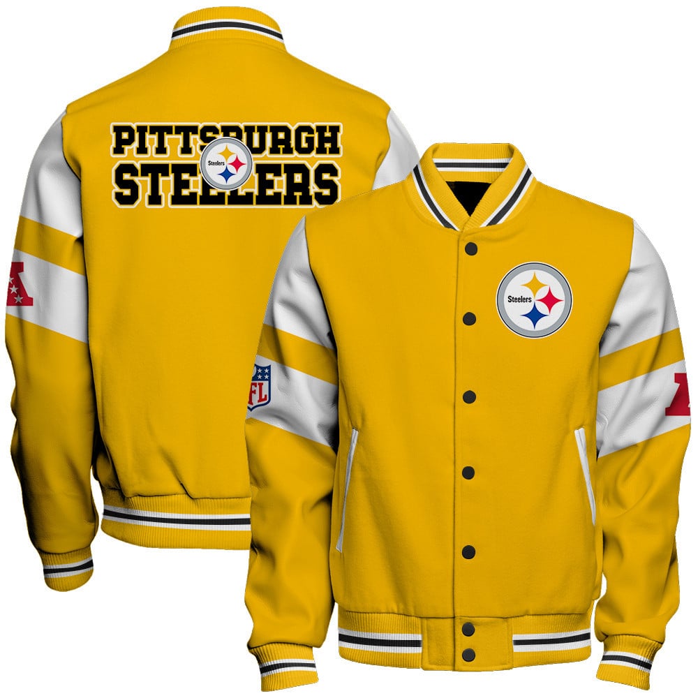 Pittsburgh Steelers American Football Conference Unisex Varsity Jacket V11 - Famjoys Pittsburgh Steelers American Football Conference Unisex Varsity Jacket V11 - Famjoys