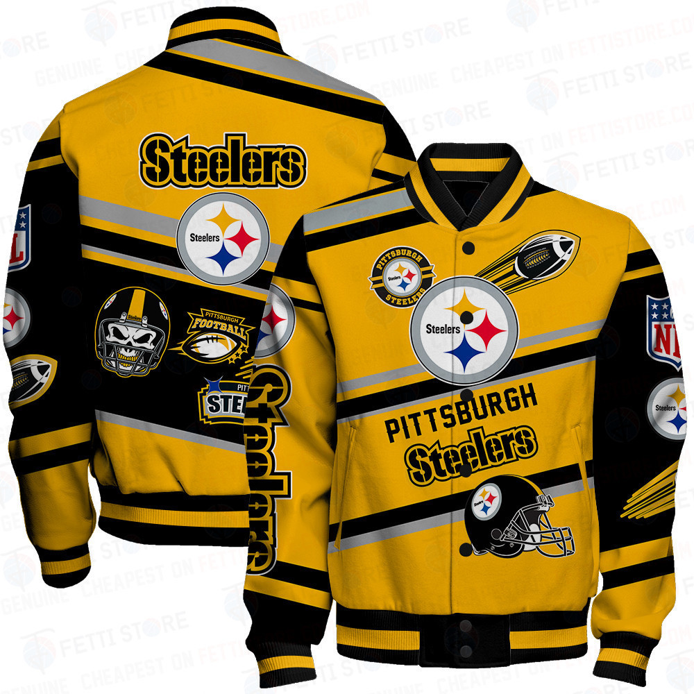 Pittsburgh Steelers American Football League Pattern Varsity Jacket - Famjoys Pittsburgh Steelers American Football League Pattern Varsity Jacket - Famjoys