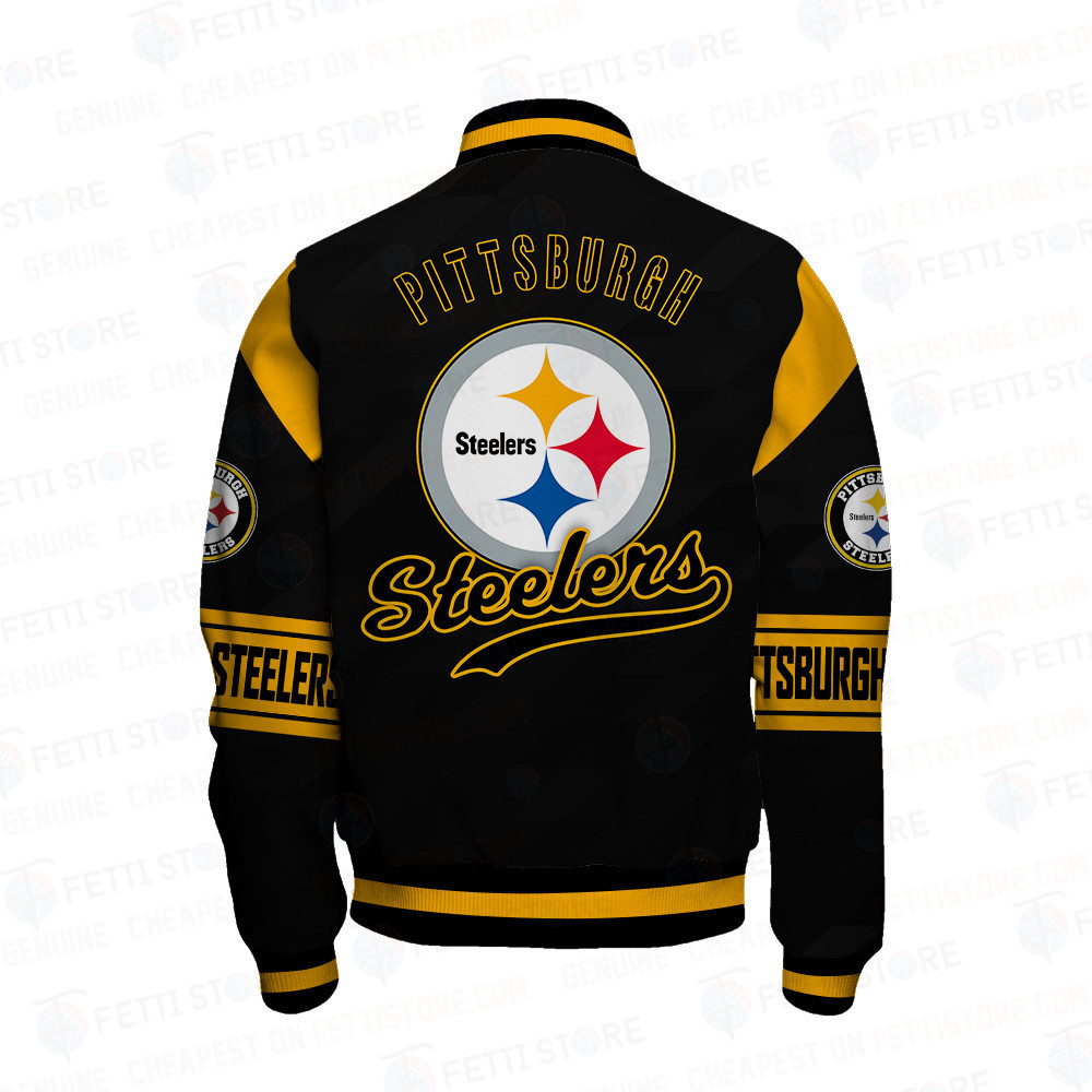Pittsburgh Steelers American Football League Pattern Varsity Jacket SH1 V2 - Famjoys Pittsburgh Steelers American Football League Pattern Varsity Jacket SH1 V2 - Famjoys