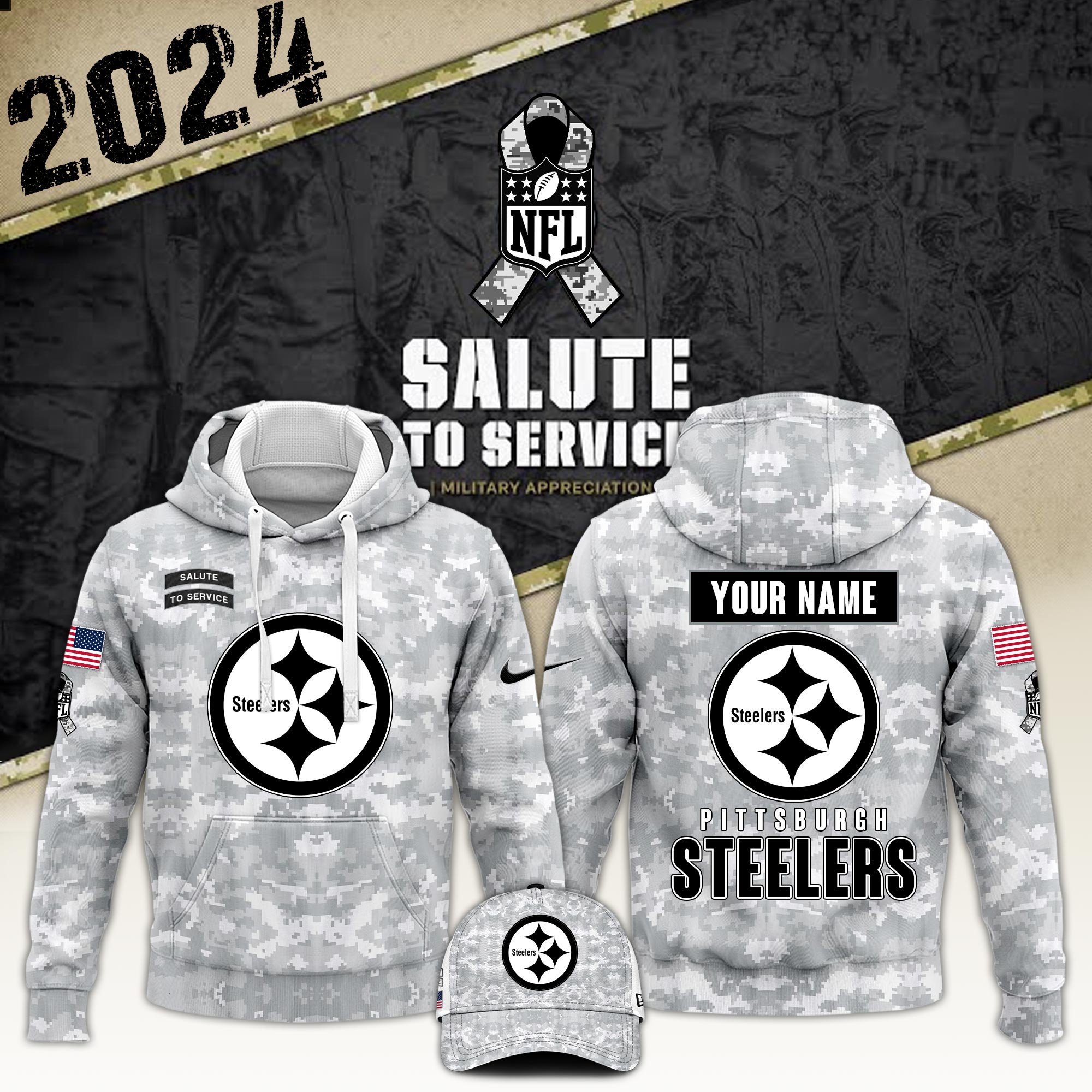 Pittsburgh Steelers  Arctic Camo Salute to Service Club Hoodie 2024