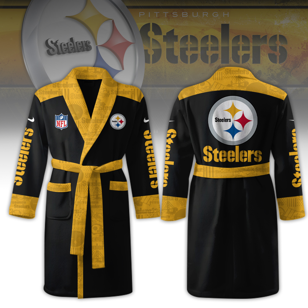 Pittsburgh Steelers Bathrobe Luxurious Comfort Meets Sporty Style - Famjoys Pittsburgh Steelers Bathrobe Luxurious Comfort Meets Sporty Style - Famjoys