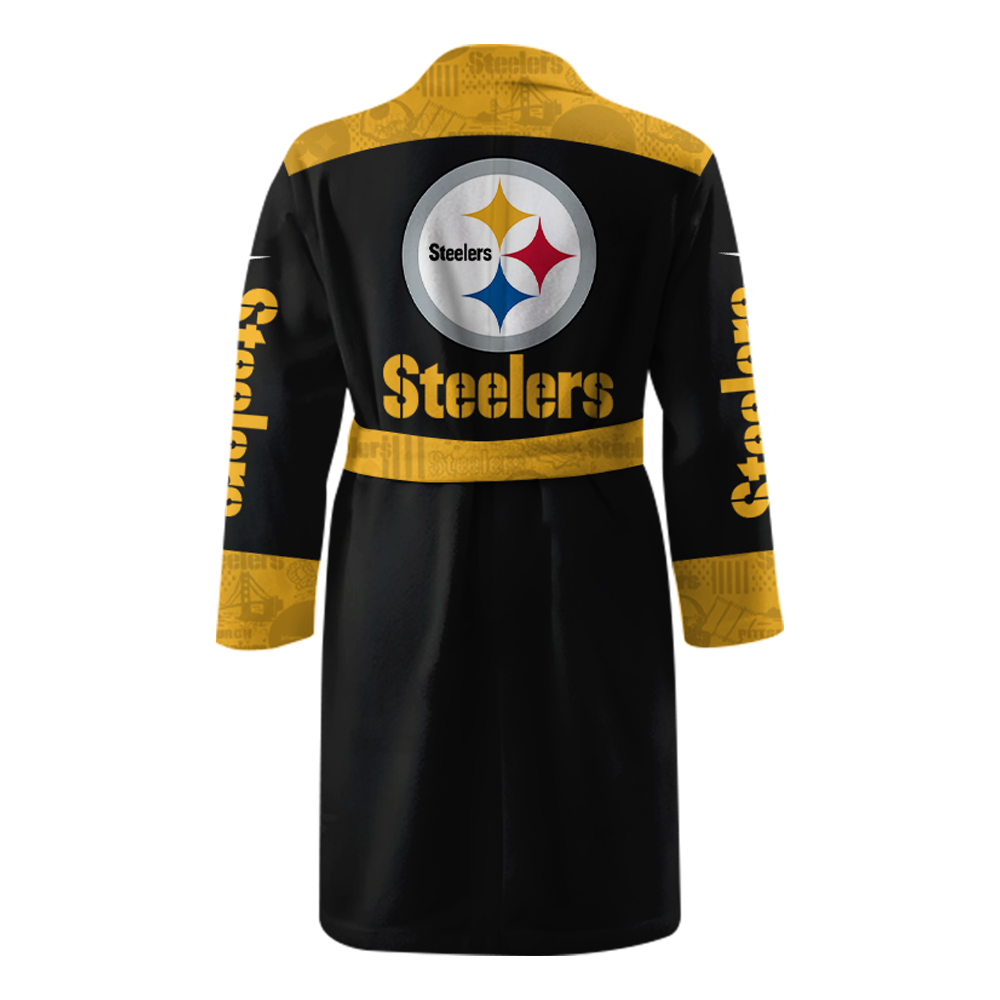 Pittsburgh Steelers Bathrobe Luxurious Comfort Meets Sporty Style - Famjoys Pittsburgh Steelers Bathrobe Luxurious Comfort Meets Sporty Style - Famjoys