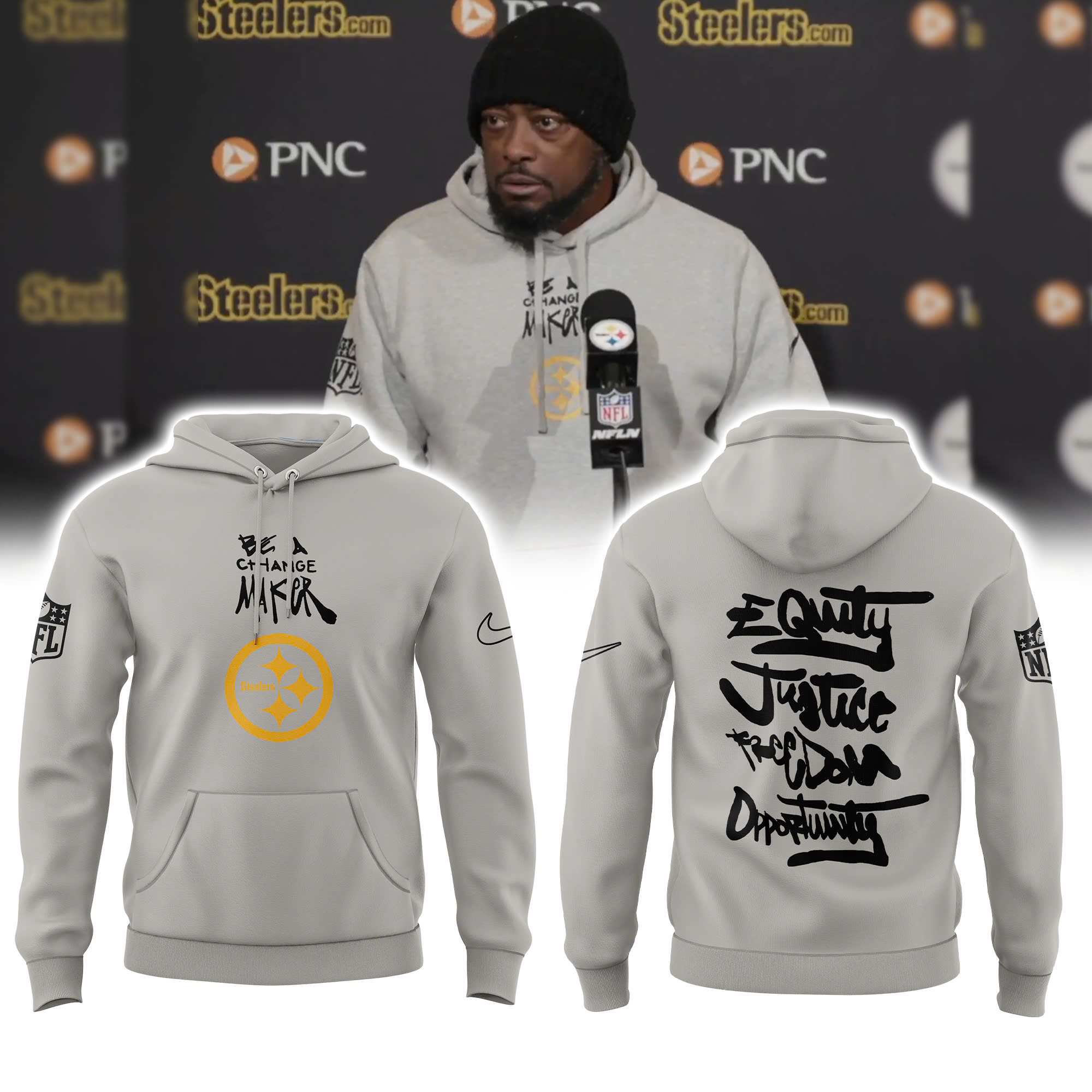 Pittsburgh Steelers Be A Change Maker Collection Hoodie - Famjoys Pittsburgh Steelers Be A Change Maker Collection Hoodie - Famjoys