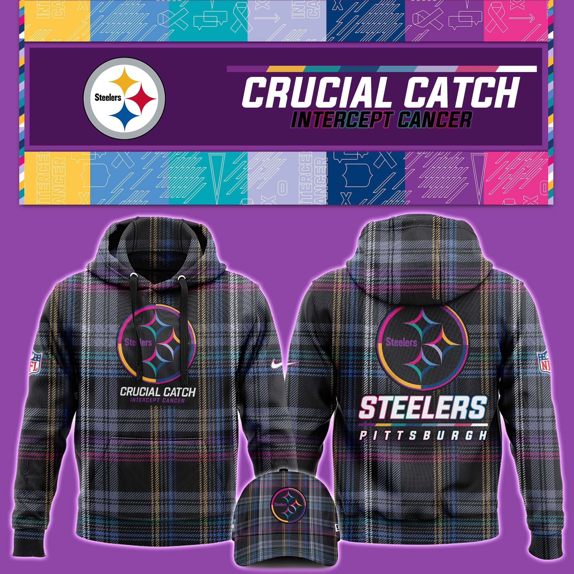 Pittsburgh Steelers  Black 202 Crucial Catch Club Pullover Hoodie