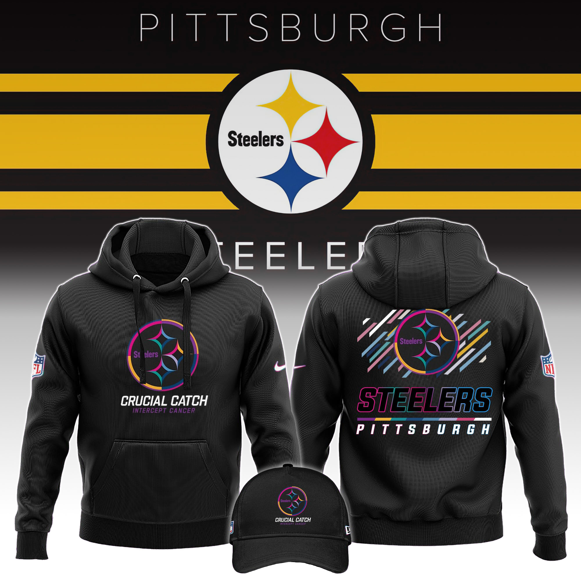 Pittsburgh Steelers   Black  Crucial Catch Club Pullover Hoodie