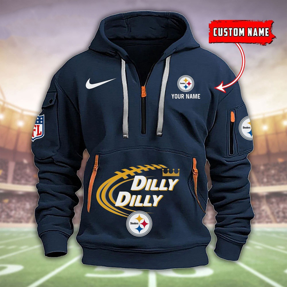 Pittsburgh Steelers Dilly Dilly Quarter Zip Hoodie Half Zip Hooded Sweatshirt - Famjoys Pittsburgh Steelers Dilly Dilly Quarter Zip Hoodie Half Zip Hooded Sweatshirt - Famjoys