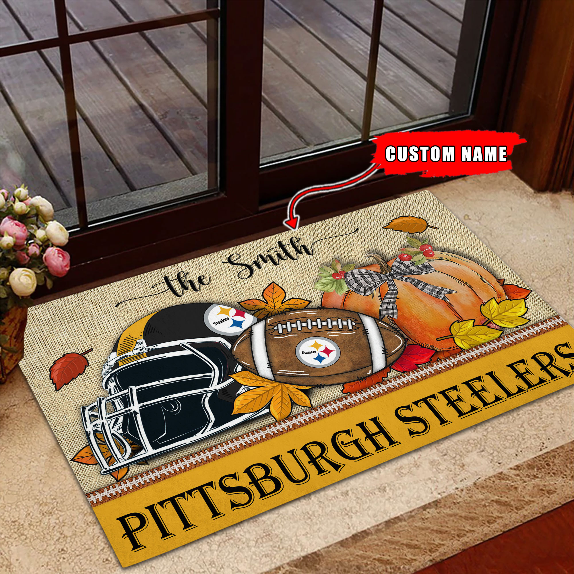 Pittsburgh Steelers Fall Football Doormat - Famjoys Pittsburgh Steelers Fall Football Doormat - Famjoys