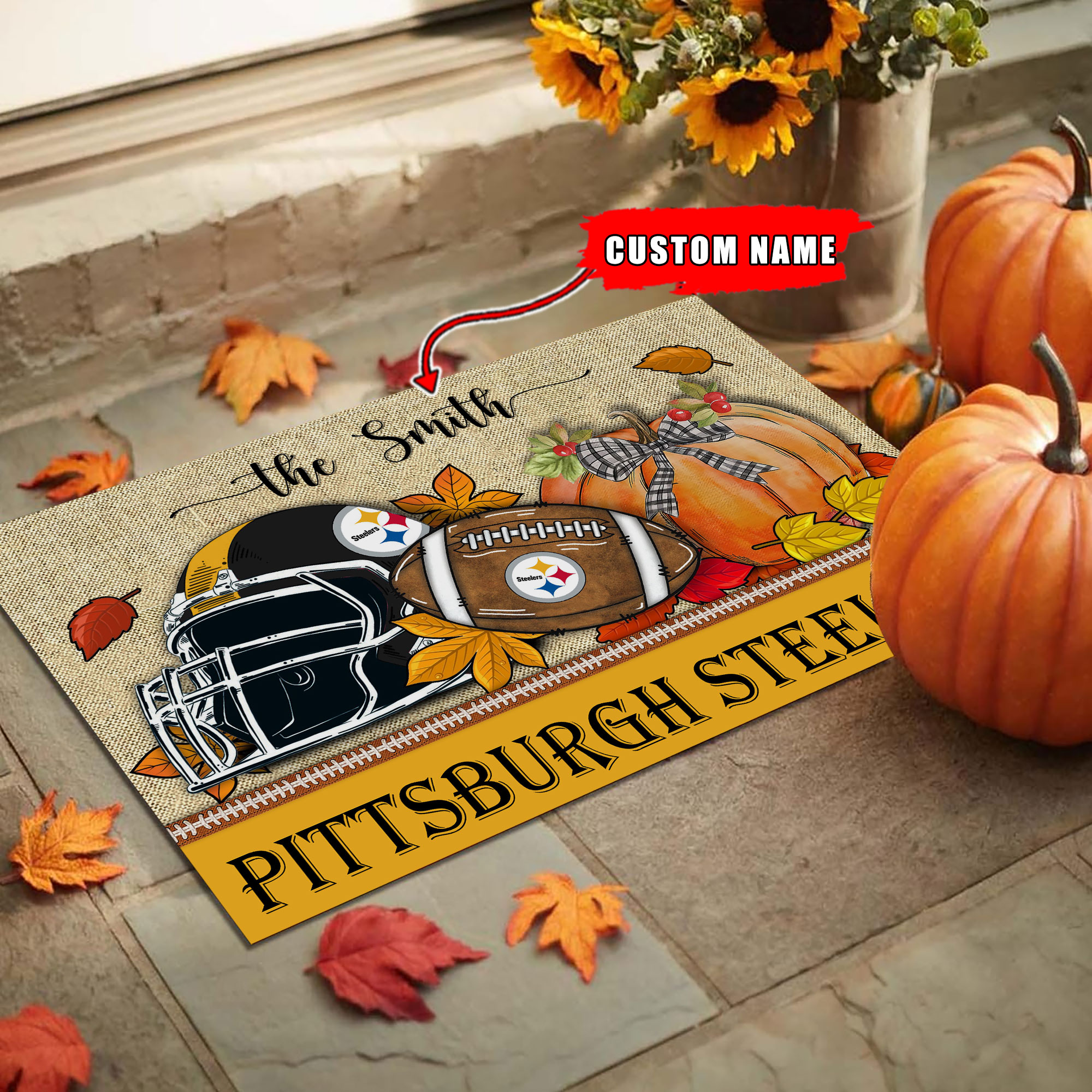 Pittsburgh Steelers Fall Football Doormat - Famjoys Pittsburgh Steelers Fall Football Doormat - Famjoys
