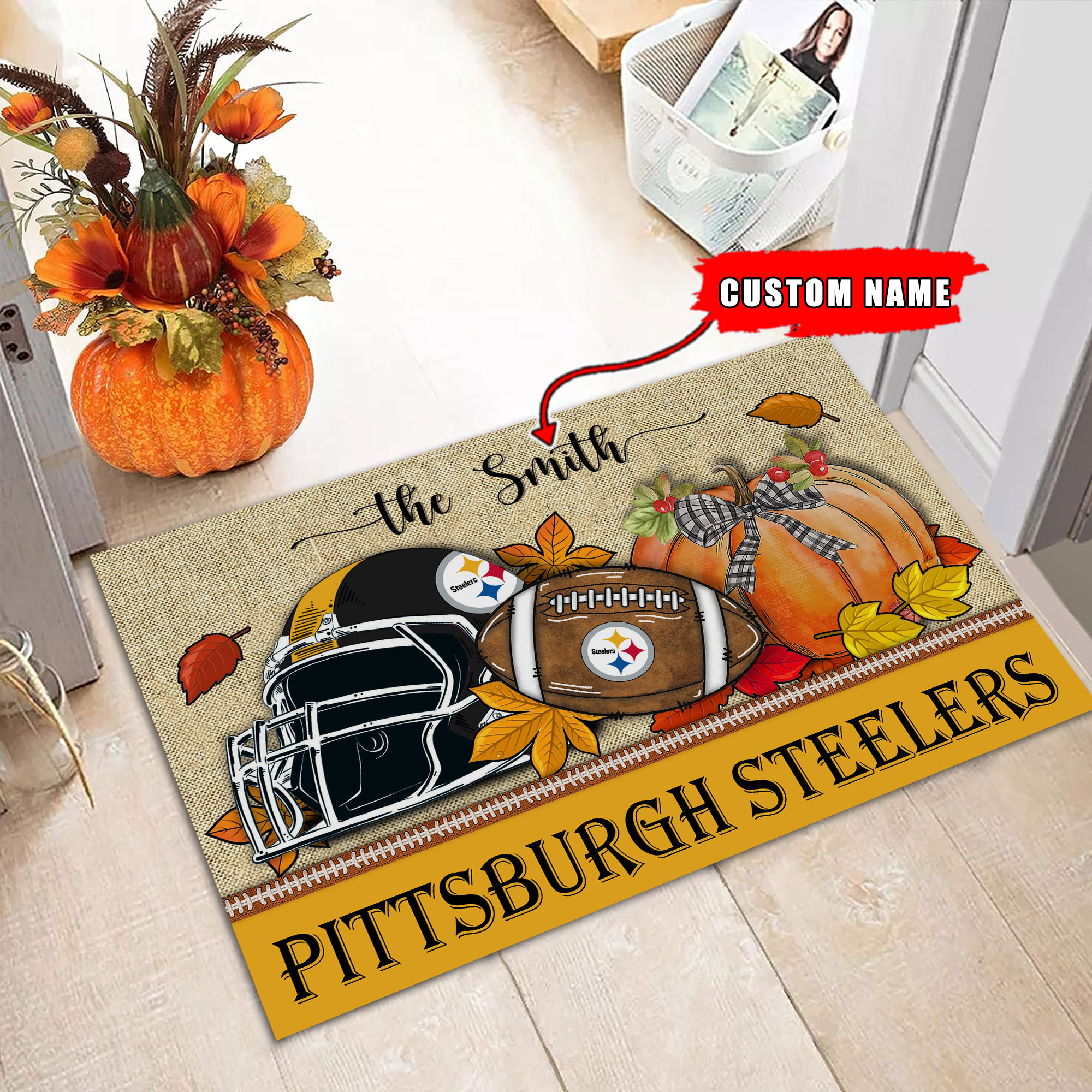 Pittsburgh Steelers Fall Football Doormat - Famjoys Pittsburgh Steelers Fall Football Doormat - Famjoys