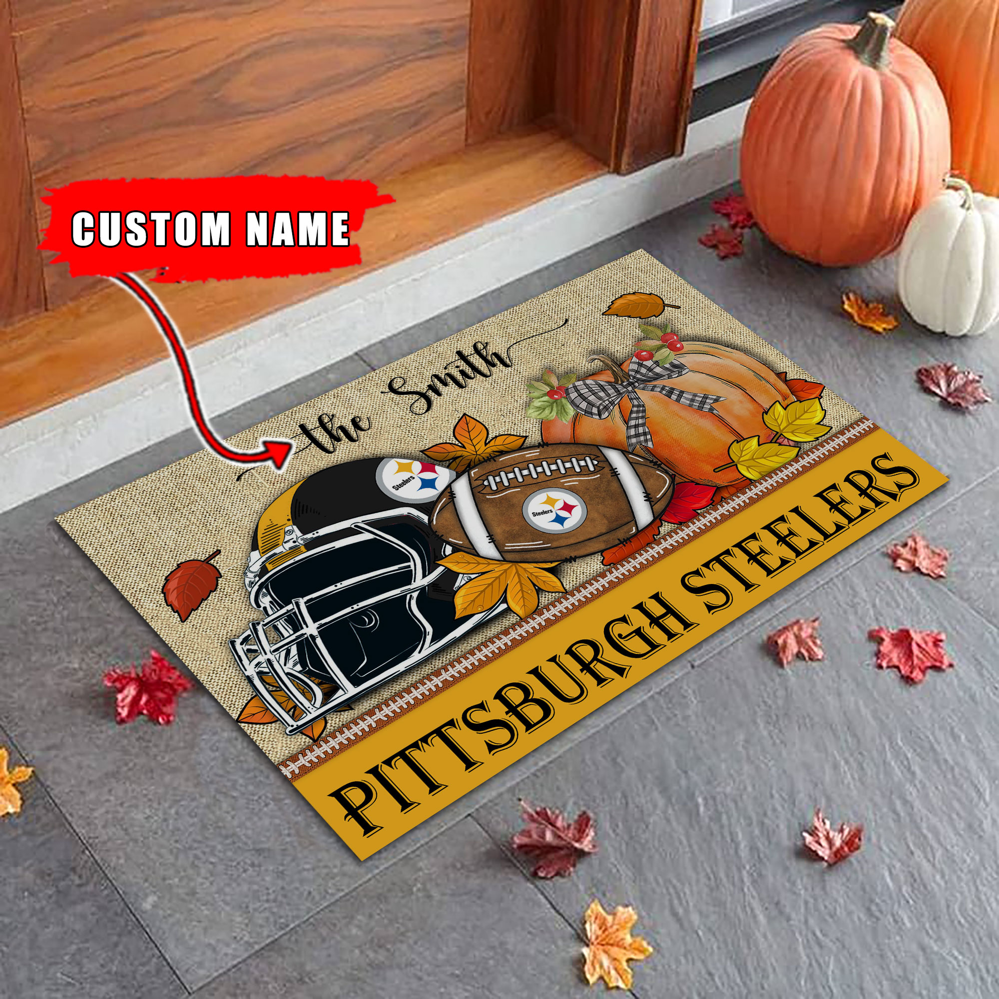 Pittsburgh Steelers Fall Football Doormat - Famjoys Pittsburgh Steelers Fall Football Doormat - Famjoys