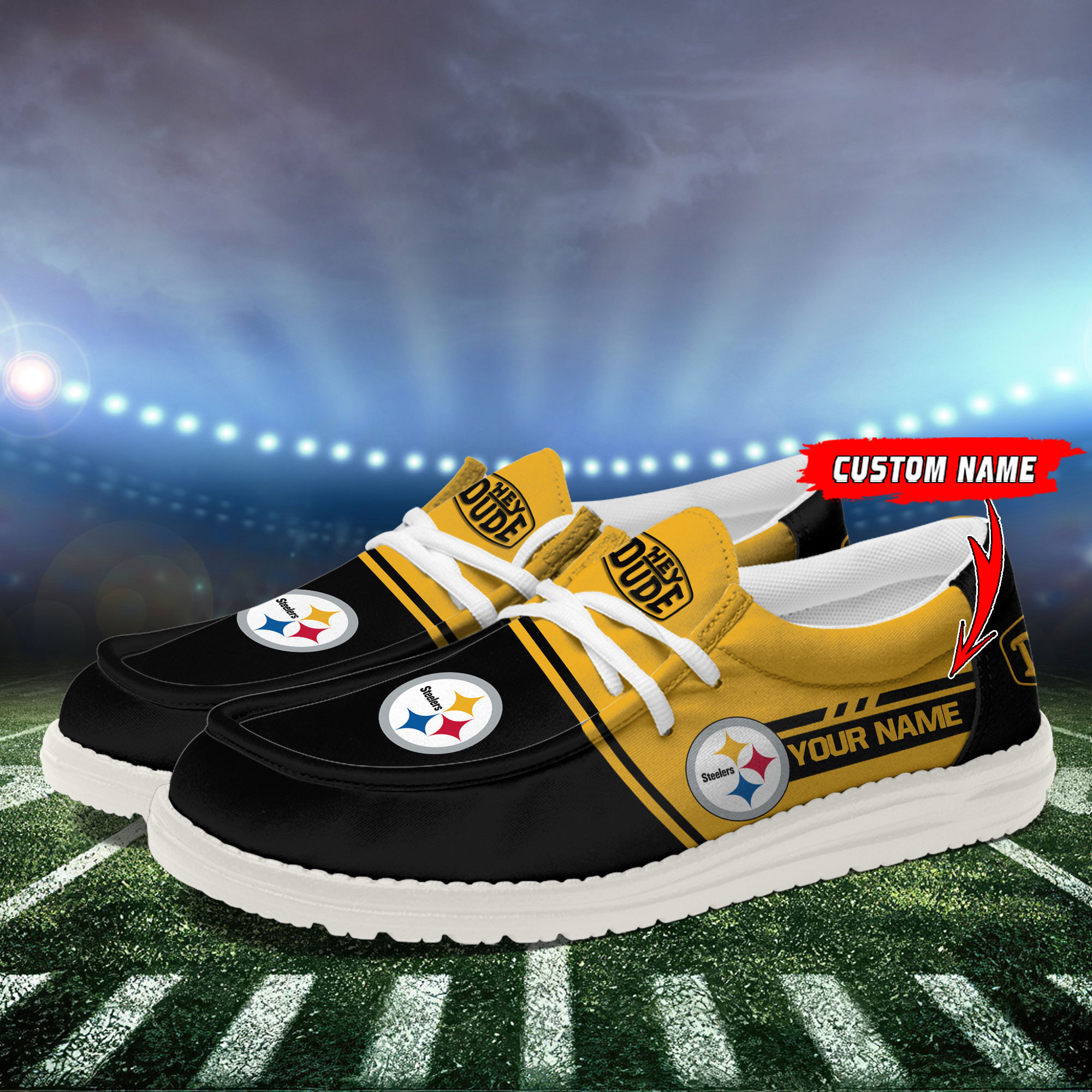 Pittsburgh Steelers Football Hey Dude Canvas Loafer Shoes – Custom Name - Famjoys Pittsburgh Steelers Football Hey Dude Canvas Loafer Shoes – Custom Name - Famjoys