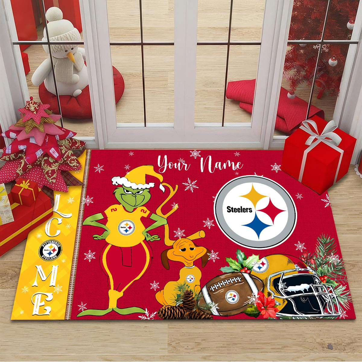 Pittsburgh Steelers Grinch Christmas Welcome Football Doormat - Famjoys Pittsburgh Steelers Grinch Christmas Welcome Football Doormat - Famjoys