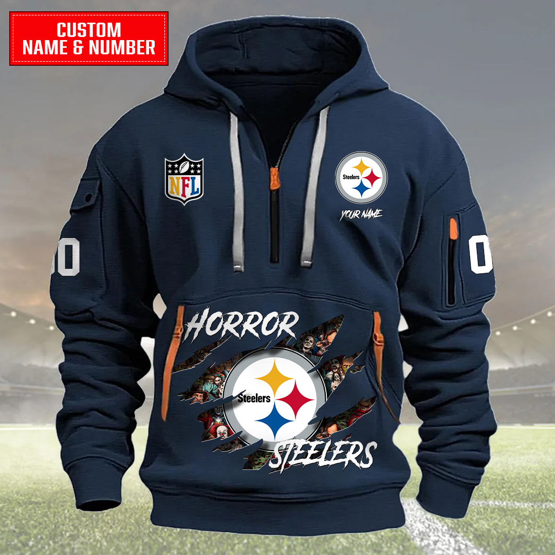 Pittsburgh Steelers Halloween Horror Collection Personalize Quarter Zip Hoodie AZCAQZH000031 - Famjoys Pittsburgh Steelers Halloween Horror Collection Personalize Quarter Zip Hoodie AZCAQZH000031 - Famjoys