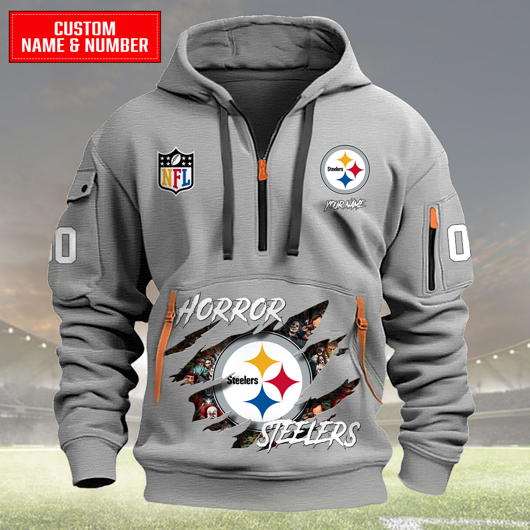 Pittsburgh Steelers Halloween Horror Collection Personalize Quarter Zip Hoodie AZCAQZH000031 - Famjoys Pittsburgh Steelers Halloween Horror Collection Personalize Quarter Zip Hoodie AZCAQZH000031 - Famjoys