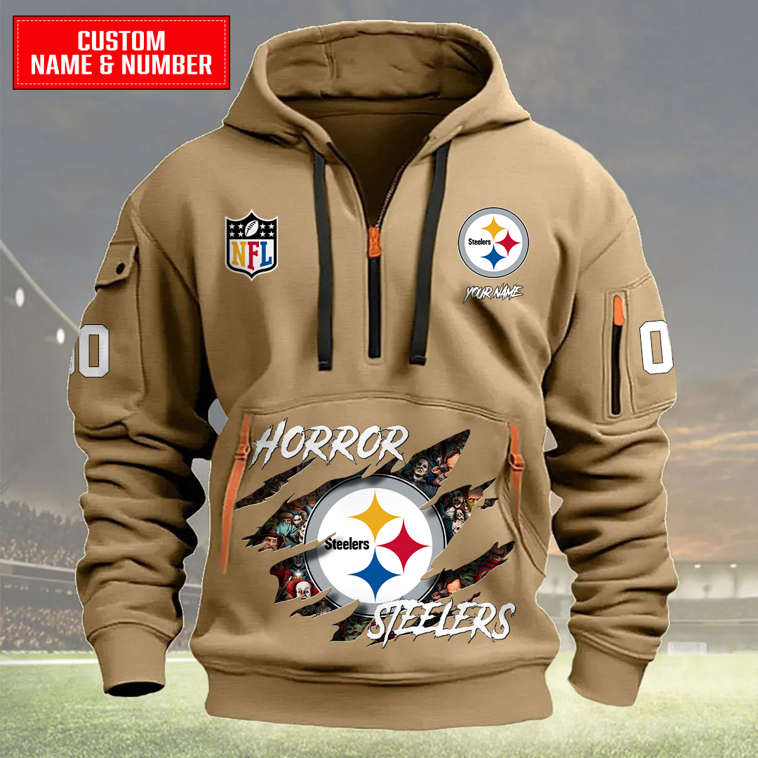 Pittsburgh Steelers Halloween Horror Collection Personalize Quarter Zip Hoodie AZCAQZH000031 - Famjoys Pittsburgh Steelers Halloween Horror Collection Personalize Quarter Zip Hoodie AZCAQZH000031 - Famjoys