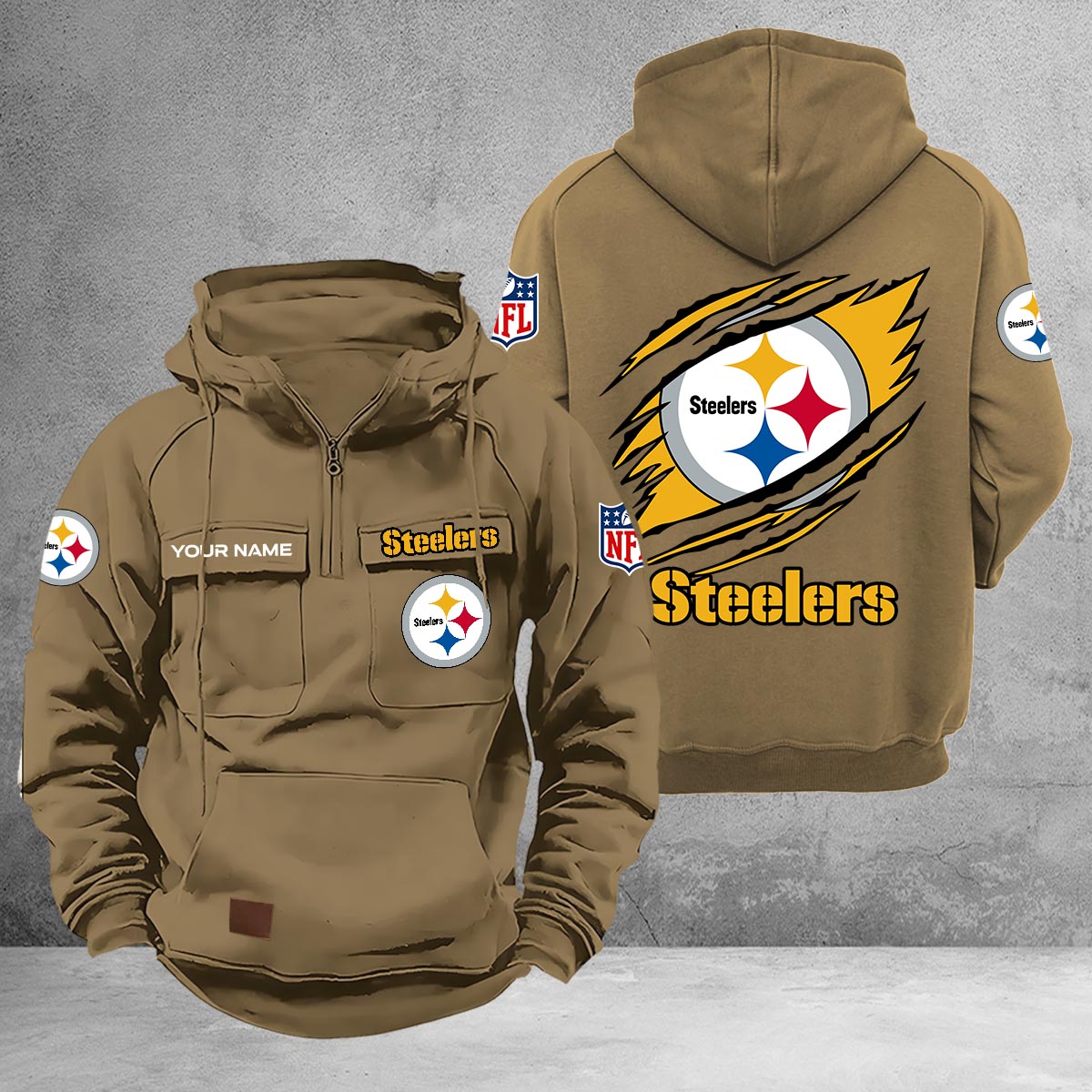 Pittsburgh Steelers Multi-Pockets Zip-Up Hoodie - Famjoys Pittsburgh Steelers Multi-Pockets Zip-Up Hoodie - Famjoys