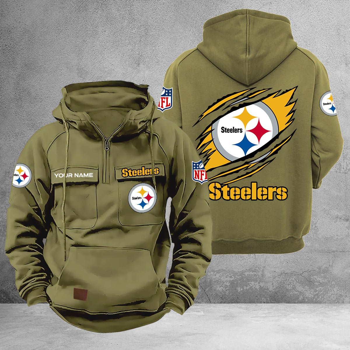 Pittsburgh Steelers Multi-Pockets Zip-Up Hoodie - Famjoys Pittsburgh Steelers Multi-Pockets Zip-Up Hoodie - Famjoys