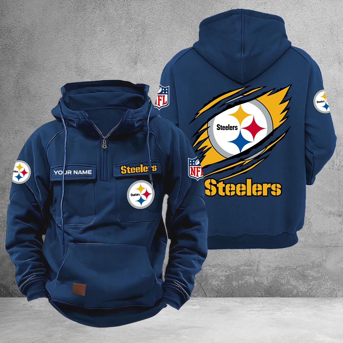 Pittsburgh Steelers Multi-Pockets Zip-Up Hoodie - Famjoys Pittsburgh Steelers Multi-Pockets Zip-Up Hoodie - Famjoys