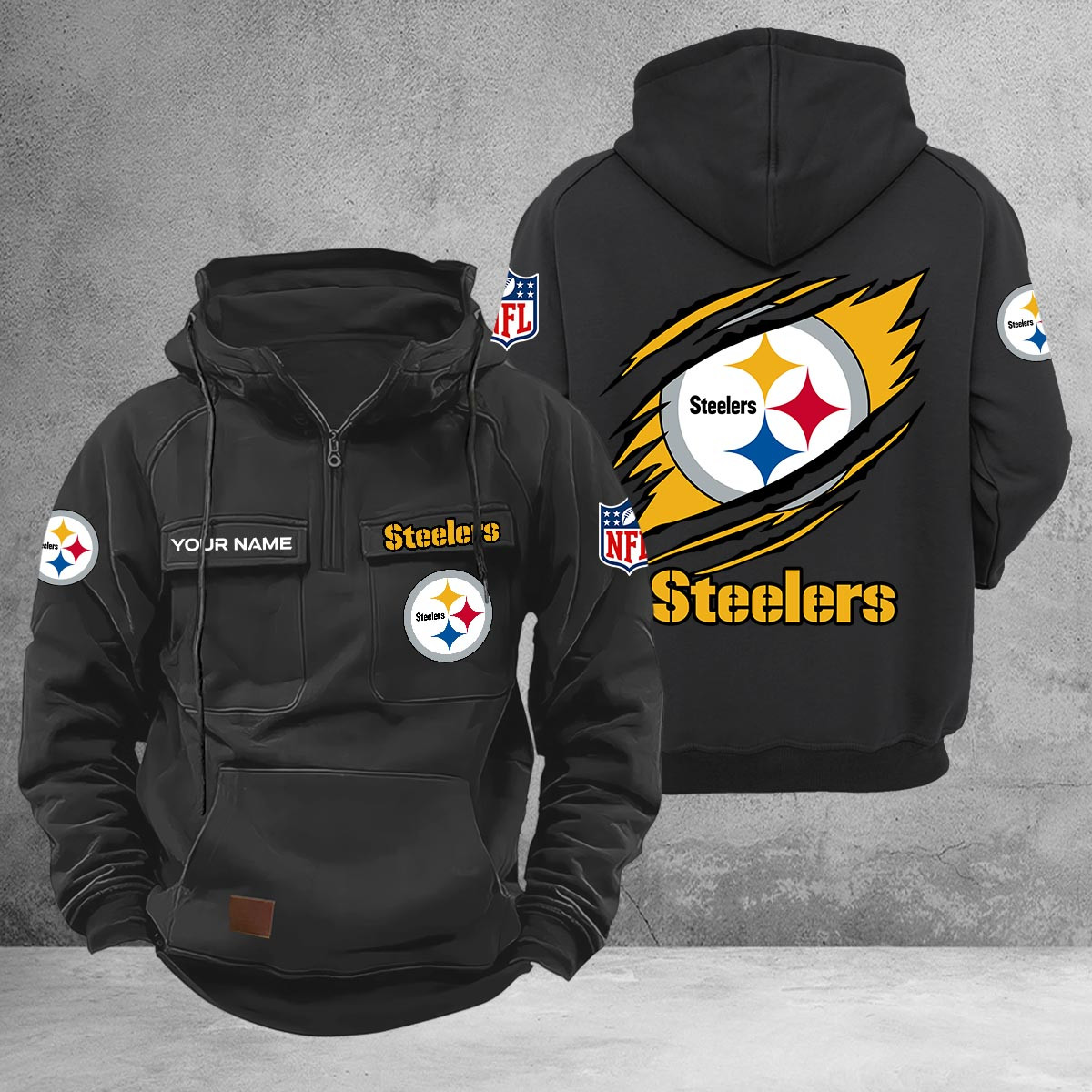 Pittsburgh Steelers Multi-Pockets Zip-Up Hoodie - Famjoys Pittsburgh Steelers Multi-Pockets Zip-Up Hoodie - Famjoys