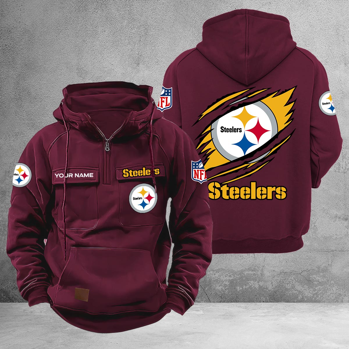 Pittsburgh Steelers Multi-Pockets Zip-Up Hoodie - Famjoys Pittsburgh Steelers Multi-Pockets Zip-Up Hoodie - Famjoys