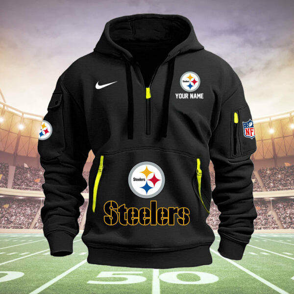 Pittsburgh Steelers New Personalized Quarter Zip Hoodie AZBTQZH000008 - Famjoys Pittsburgh Steelers New Personalized Quarter Zip Hoodie AZBTQZH000008 - Famjoys