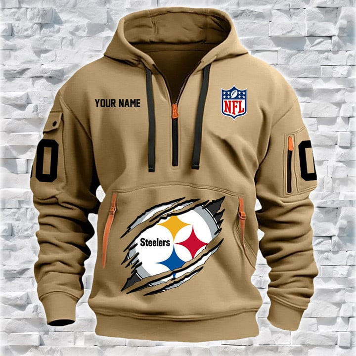 Pittsburgh Steelers New Personalized Quarter Zip Hoodie AZBTQZH000068 - Famjoys Pittsburgh Steelers New Personalized Quarter Zip Hoodie AZBTQZH000068 - Famjoys