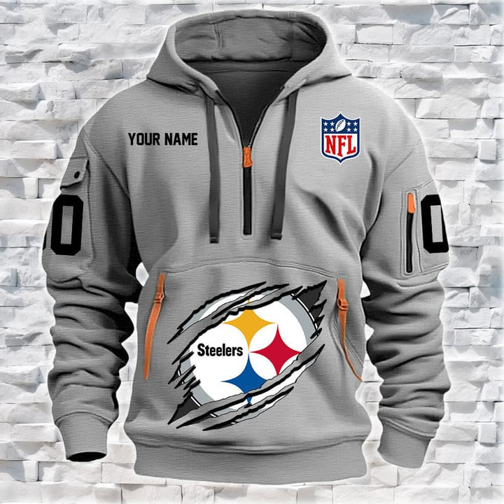 Pittsburgh Steelers New Personalized Quarter Zip Hoodie AZBTQZH000068 - Famjoys Pittsburgh Steelers New Personalized Quarter Zip Hoodie AZBTQZH000068 - Famjoys