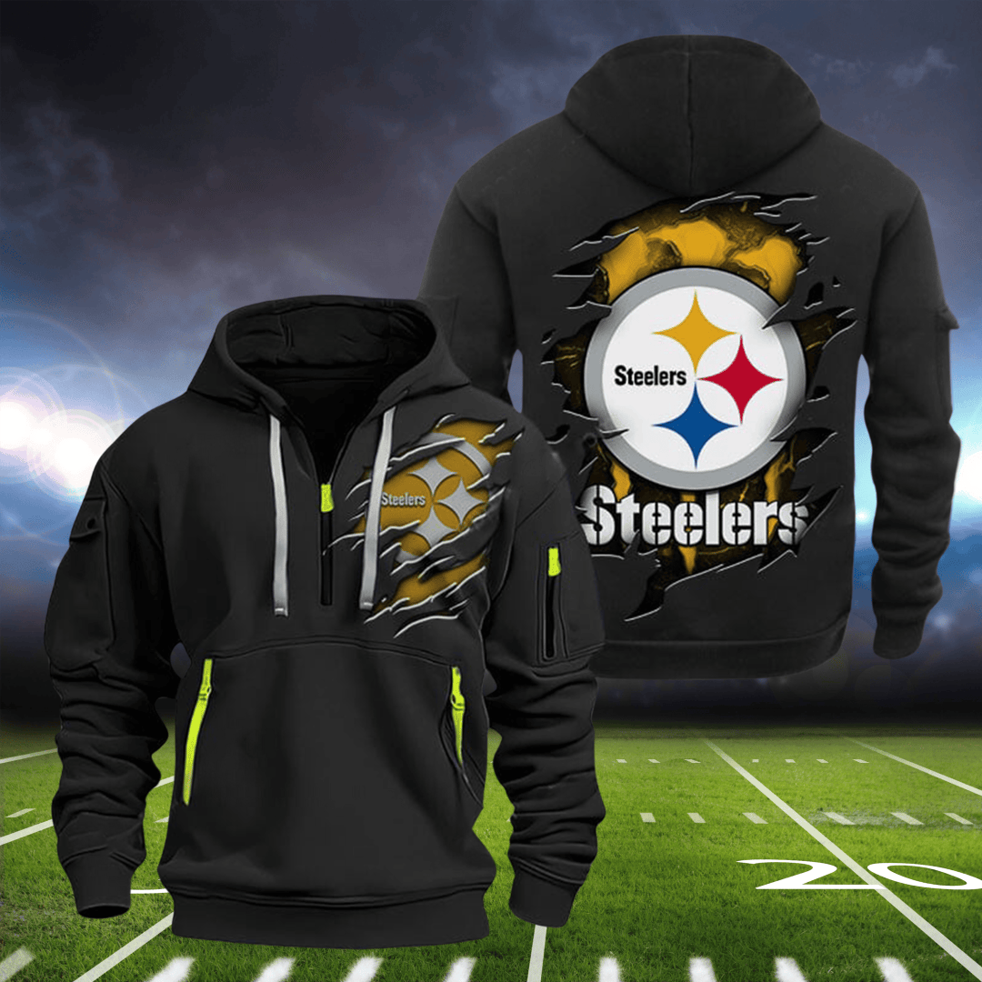 Pittsburgh Steelers New Personalized Quarter Zip Hoodie AZBTQZH000089 - Famjoys Pittsburgh Steelers New Personalized Quarter Zip Hoodie AZBTQZH000089 - Famjoys