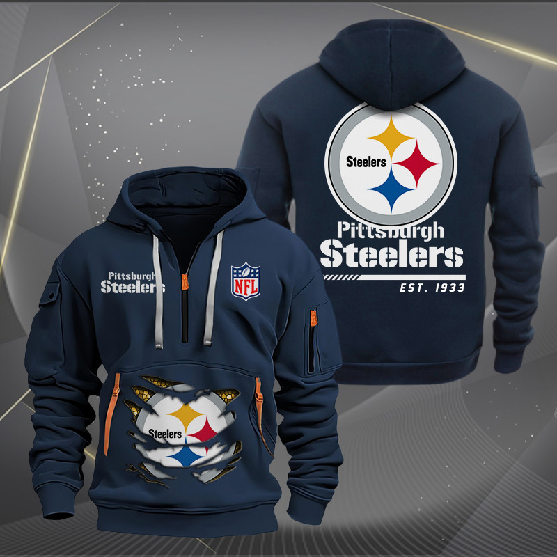 Pittsburgh Steelers New Personalized Quarter Zip Hoodie AZBTQZH000121 - Famjoys Pittsburgh Steelers New Personalized Quarter Zip Hoodie AZBTQZH000121 - Famjoys
