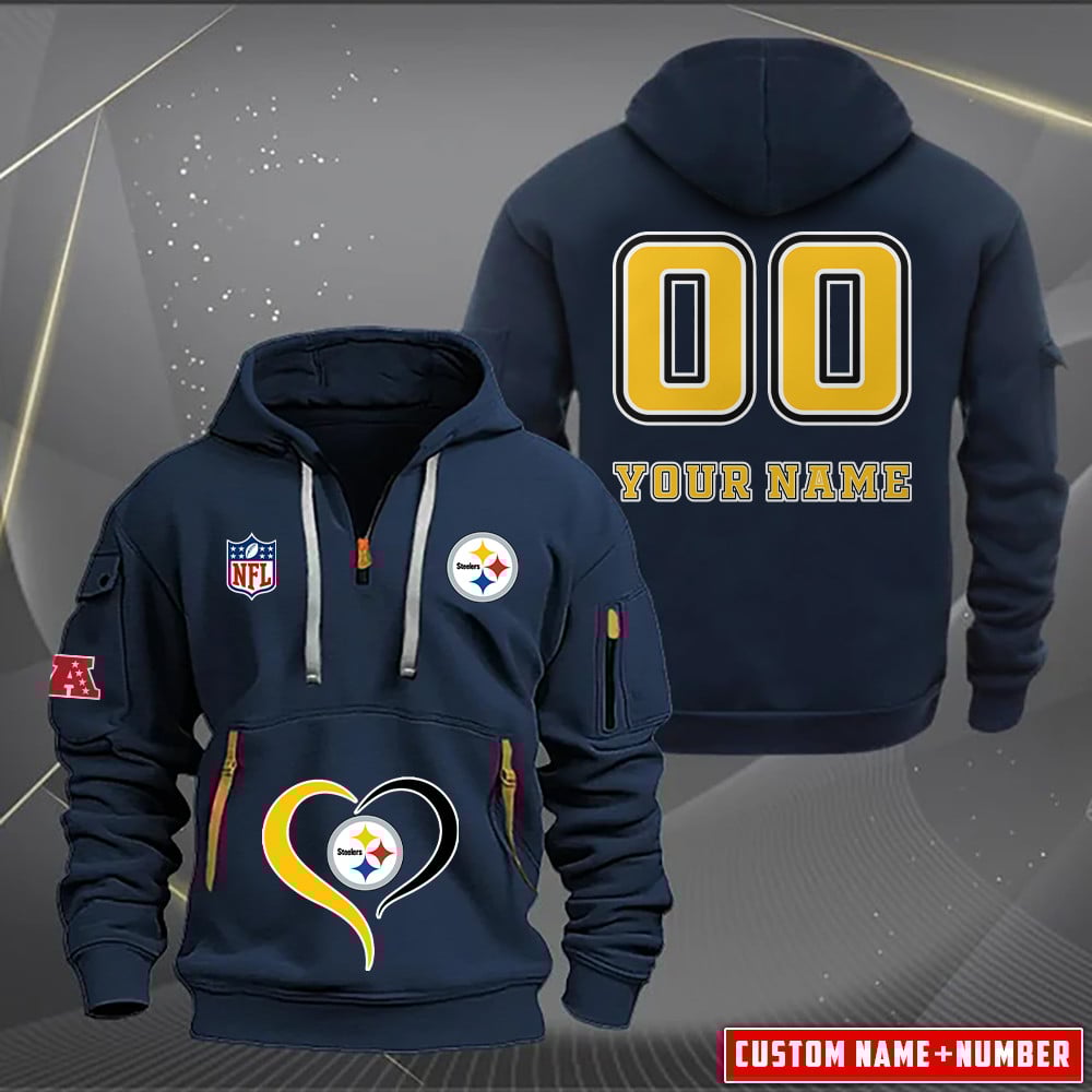 Pittsburgh Steelers New Personalized Quarter Zip Hoodie AZBTQZH000127 - Famjoys Pittsburgh Steelers New Personalized Quarter Zip Hoodie AZBTQZH000127 - Famjoys