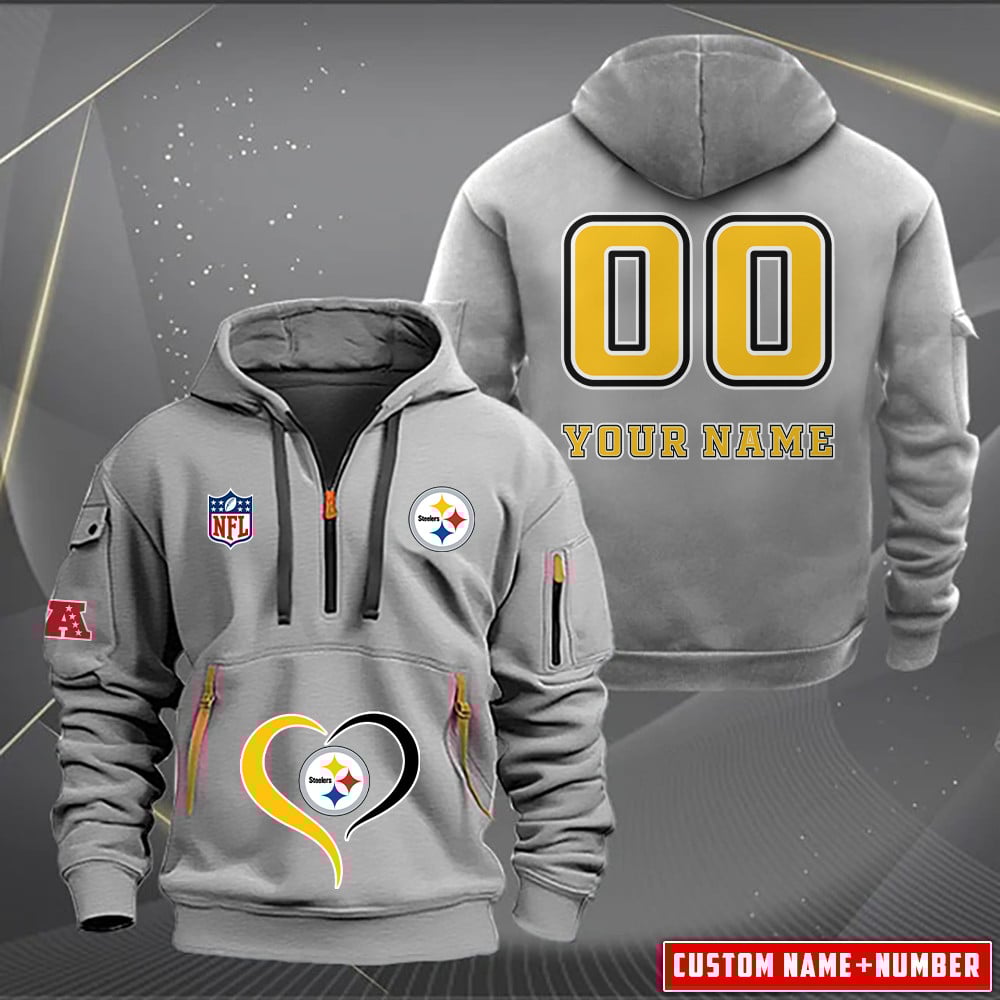 Pittsburgh Steelers New Personalized Quarter Zip Hoodie AZBTQZH000127 - Famjoys Pittsburgh Steelers New Personalized Quarter Zip Hoodie AZBTQZH000127 - Famjoys