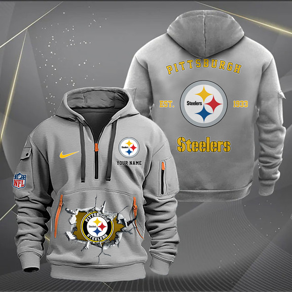 Pittsburgh Steelers New Personalized Quarter Zip Hoodie AZBTQZH000137 - Famjoys Pittsburgh Steelers New Personalized Quarter Zip Hoodie AZBTQZH000137 - Famjoys