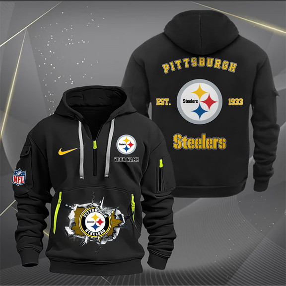 Pittsburgh Steelers New Personalized Quarter Zip Hoodie AZBTQZH000137 - Famjoys Pittsburgh Steelers New Personalized Quarter Zip Hoodie AZBTQZH000137 - Famjoys