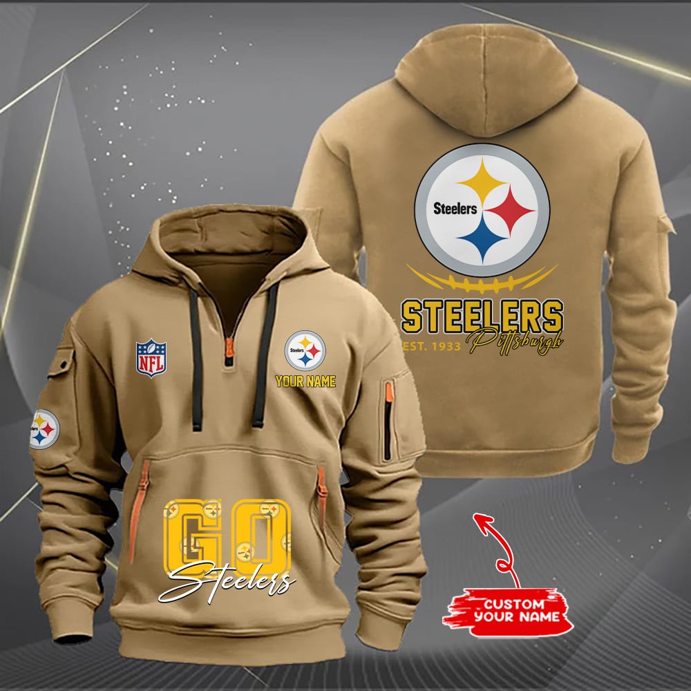Pittsburgh Steelers New Personalized Quarter Zip Hoodie AZBTQZH000166 - Famjoys Pittsburgh Steelers New Personalized Quarter Zip Hoodie AZBTQZH000166 - Famjoys